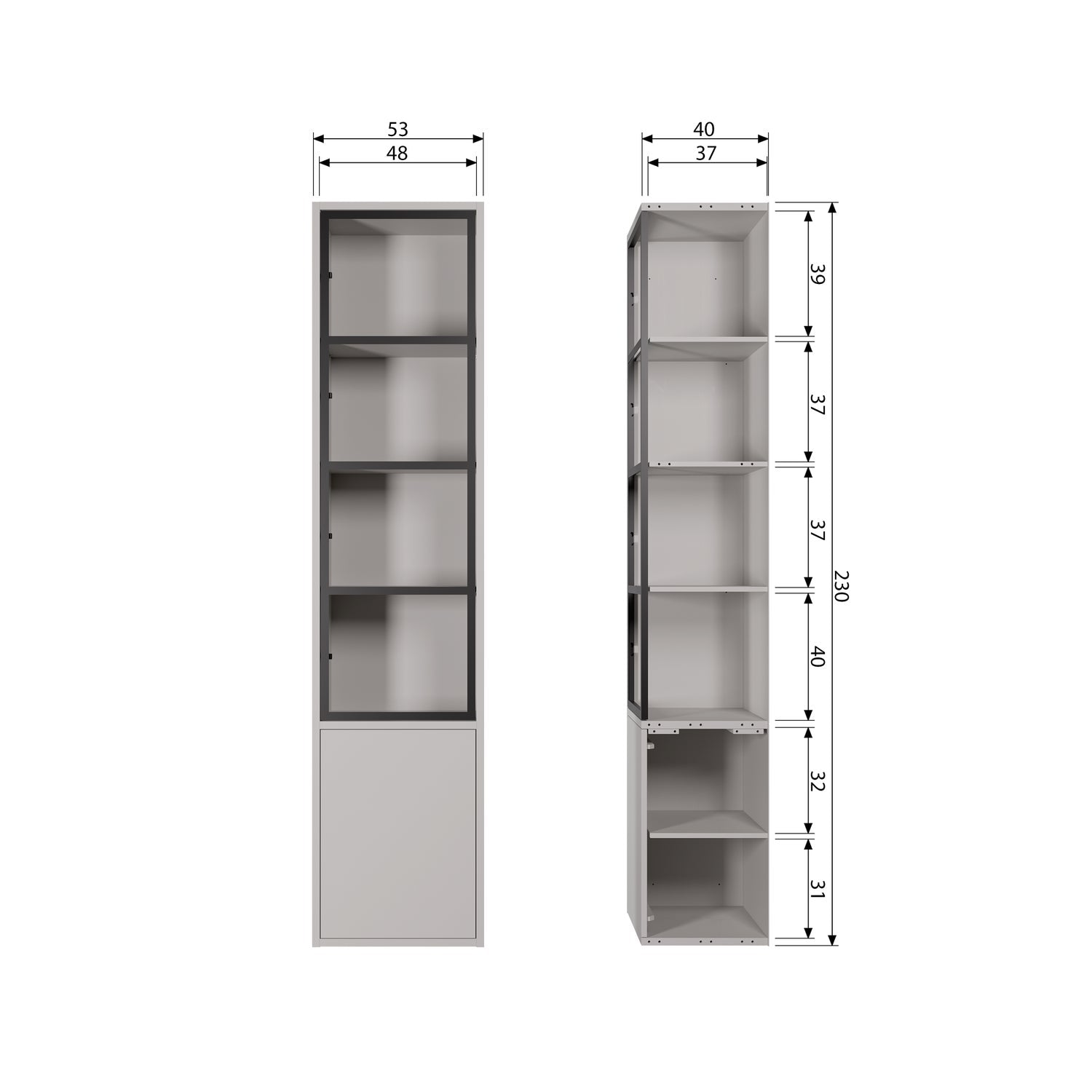 Vetrina 2 ante in pino grigio nebbia Basic 230x52,5 cm