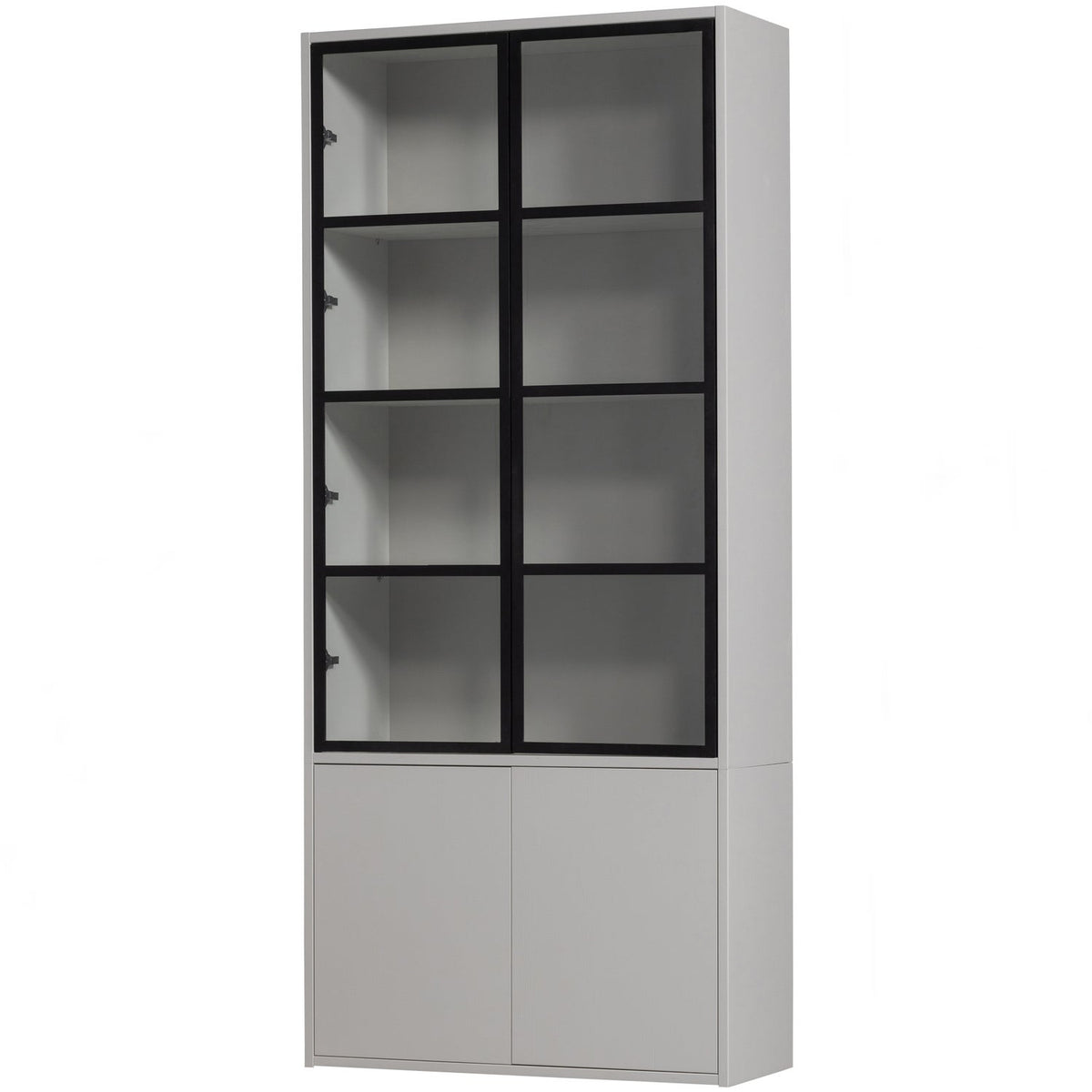 Vetrina 4 ante in legno di pino grigio seta Basic 230x101 cm