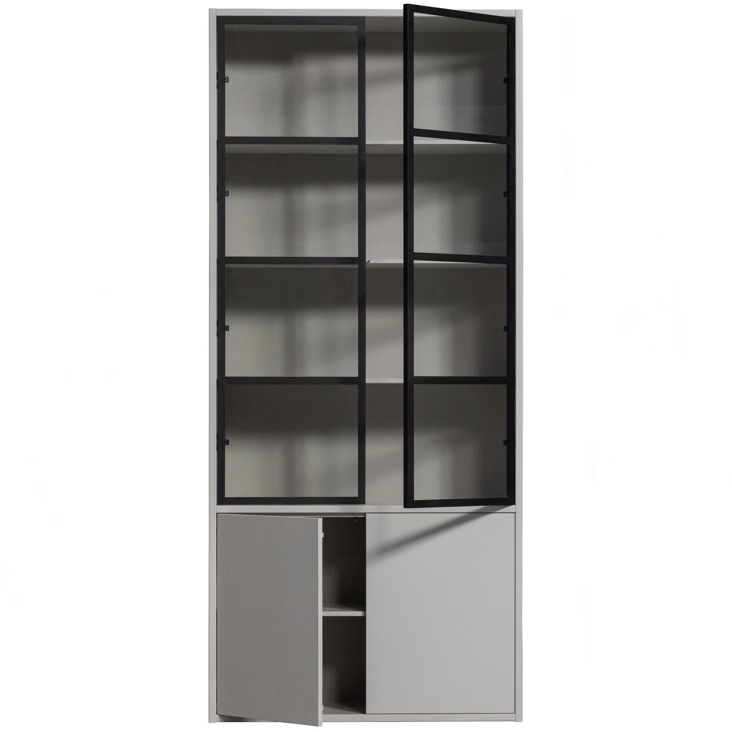 Vetrina 4 ante in legno di pino grigio seta Basic 230x101 cm