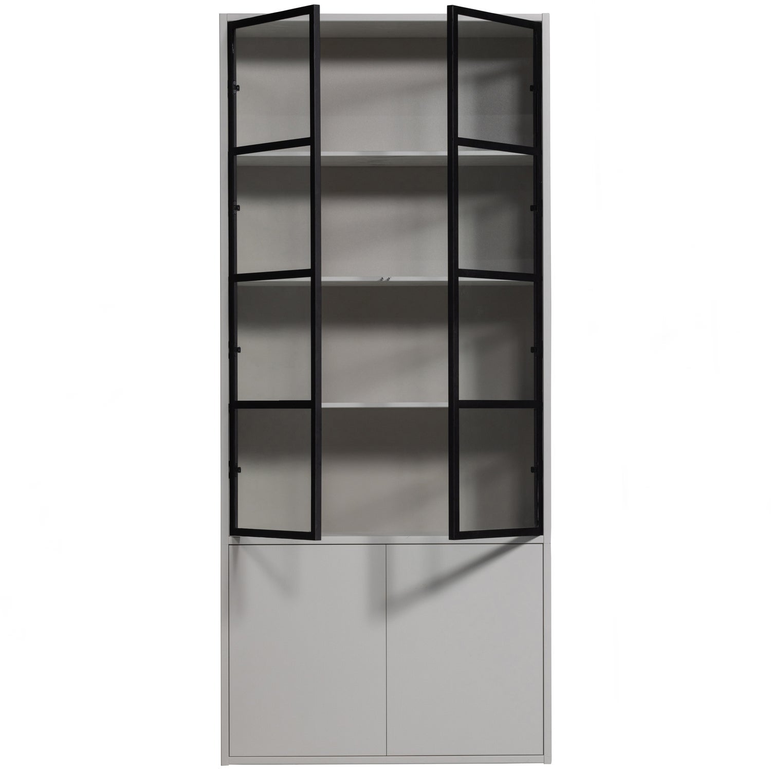 Vetrina 4 ante in legno di pino grigio seta Basic 230x101 cm
