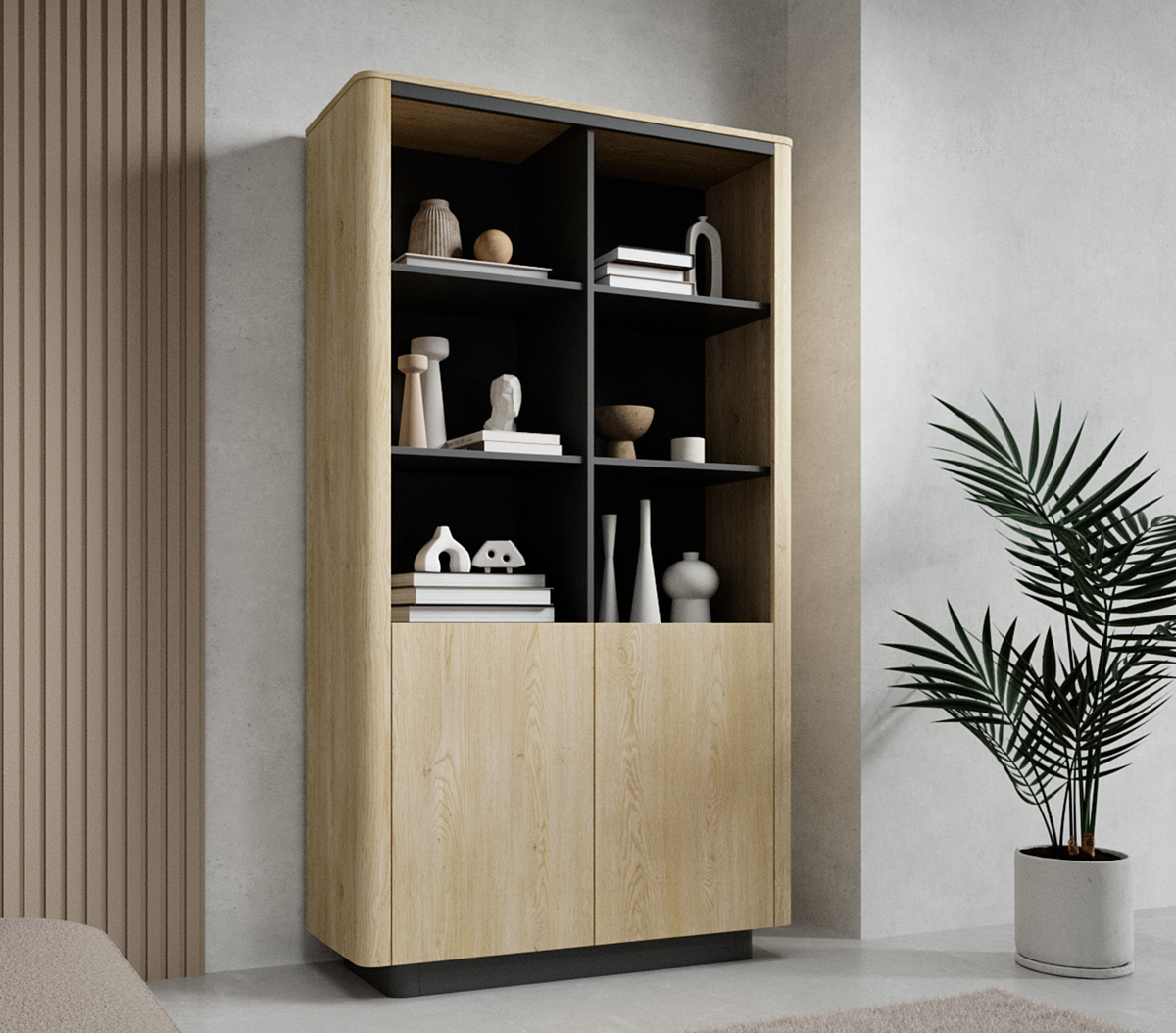 Vetrina 2 ante rovere/nero Libra 113x190 cm