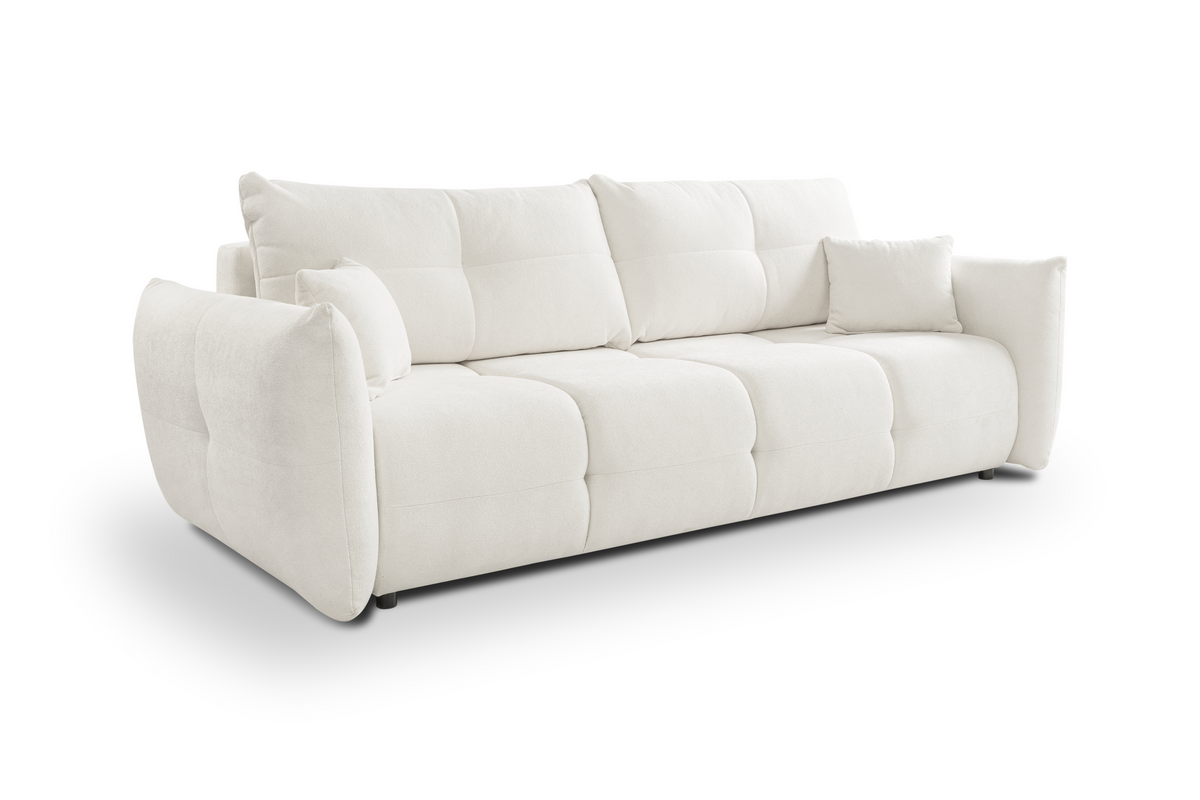 Divano letto in tessuto bouclè bianco Lisbona 245x110/144 cm