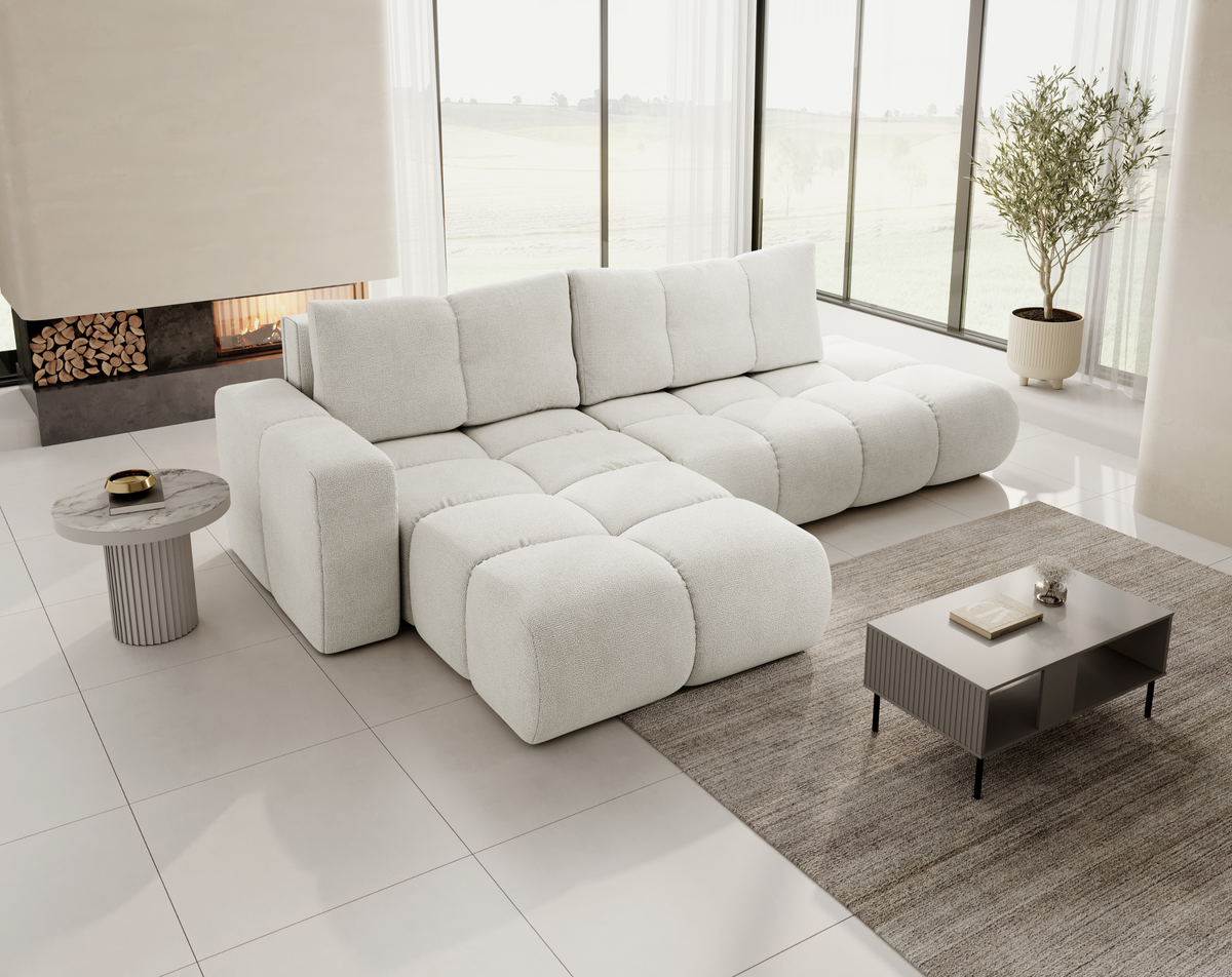 Divano letto angolare in tessuto cinigliato bianco Vienna 286x177 cm