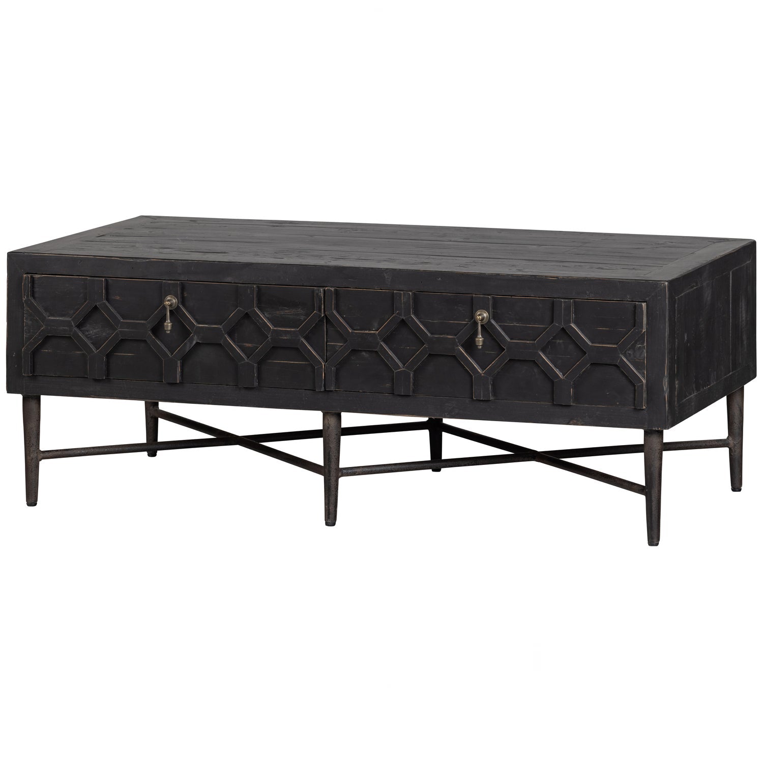 Tavolino 2 cassetti in legno di pino nero Bequest 46x120 cm