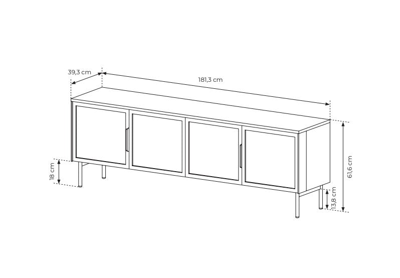 Mobile TV 4 ante con piede in metallo Lume 181x61 cm