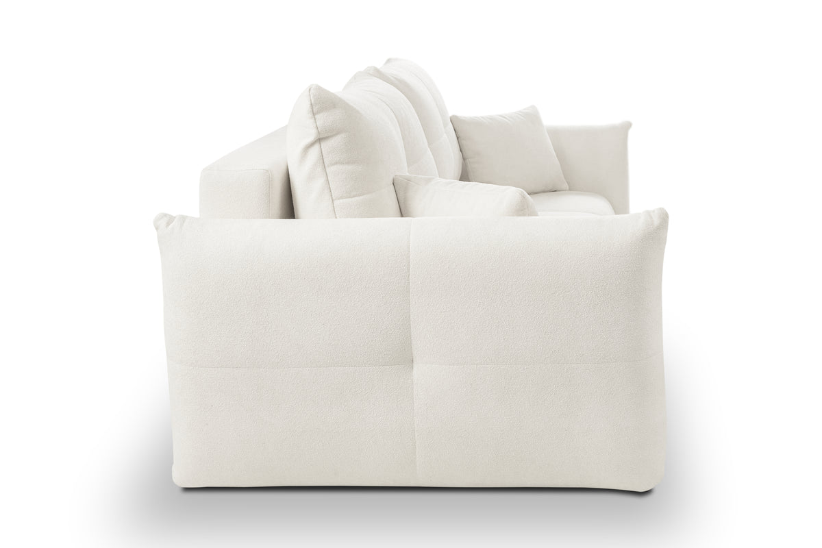 Divano letto in tessuto bouclè bianco Lisbona 245x110/144 cm