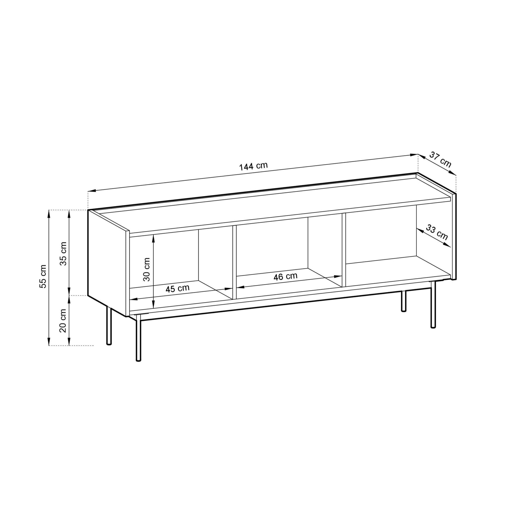 Mobile porta TV 3 ante in legno laminato Lago 144x55 cm