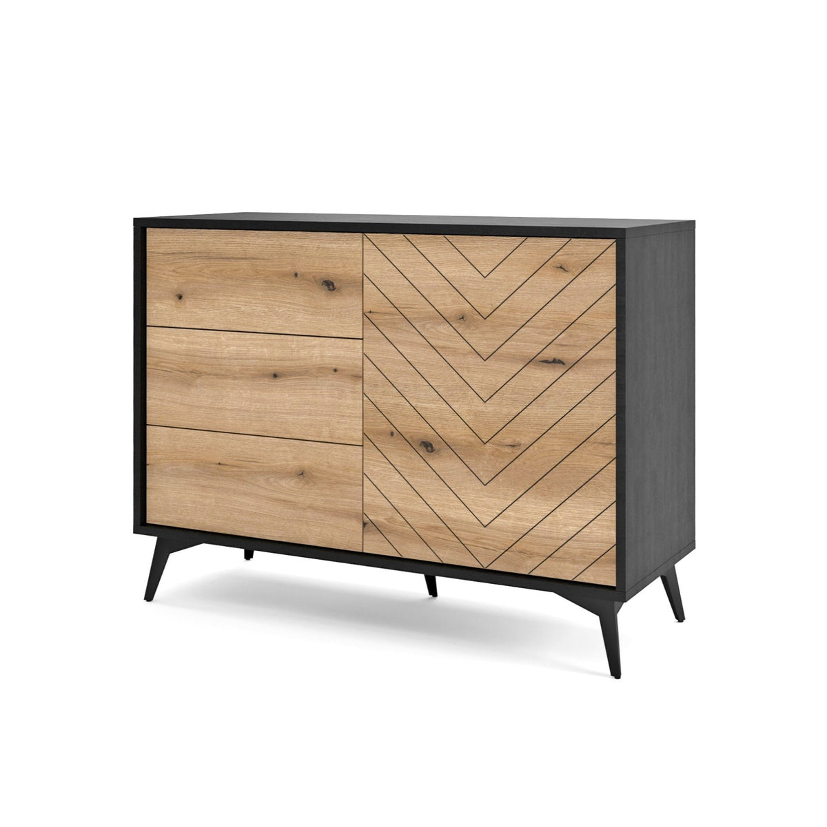 Madia 1 anta e 3 cassetti in legno laminato con piedi in metallo Evoke 104x77 cm