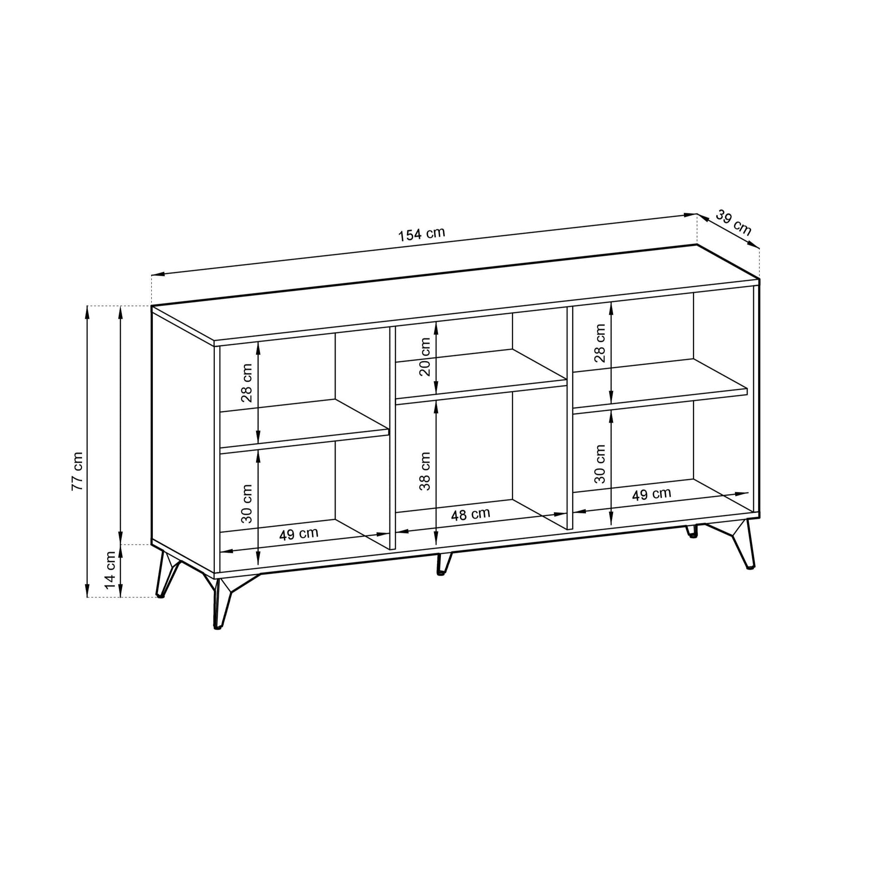 Madia 3 ante in legno laminato con piedi in metallo Evoke 154x77 cm