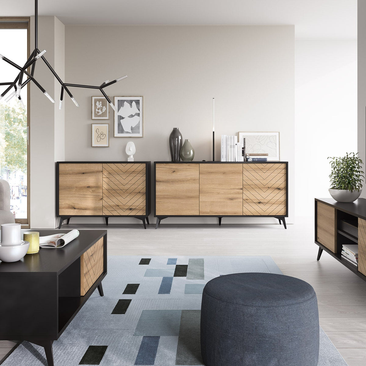 Madia 2 ante 3 cassetti in legno laminato con piedi in metallo Evoke 154x77 cm