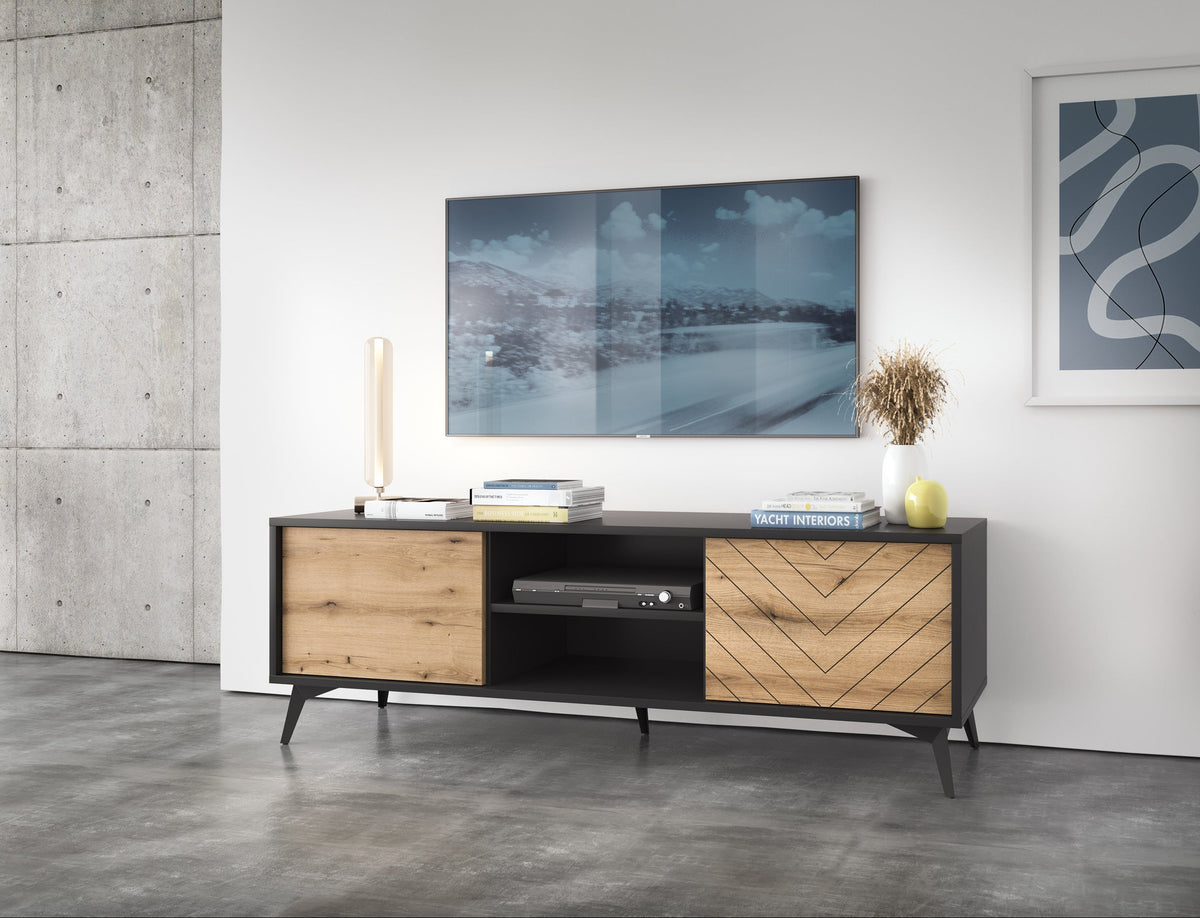 Mobile TV 2 ante 2 ripiani in legno laminato con piedi in metallo Evoke 154x50 cm