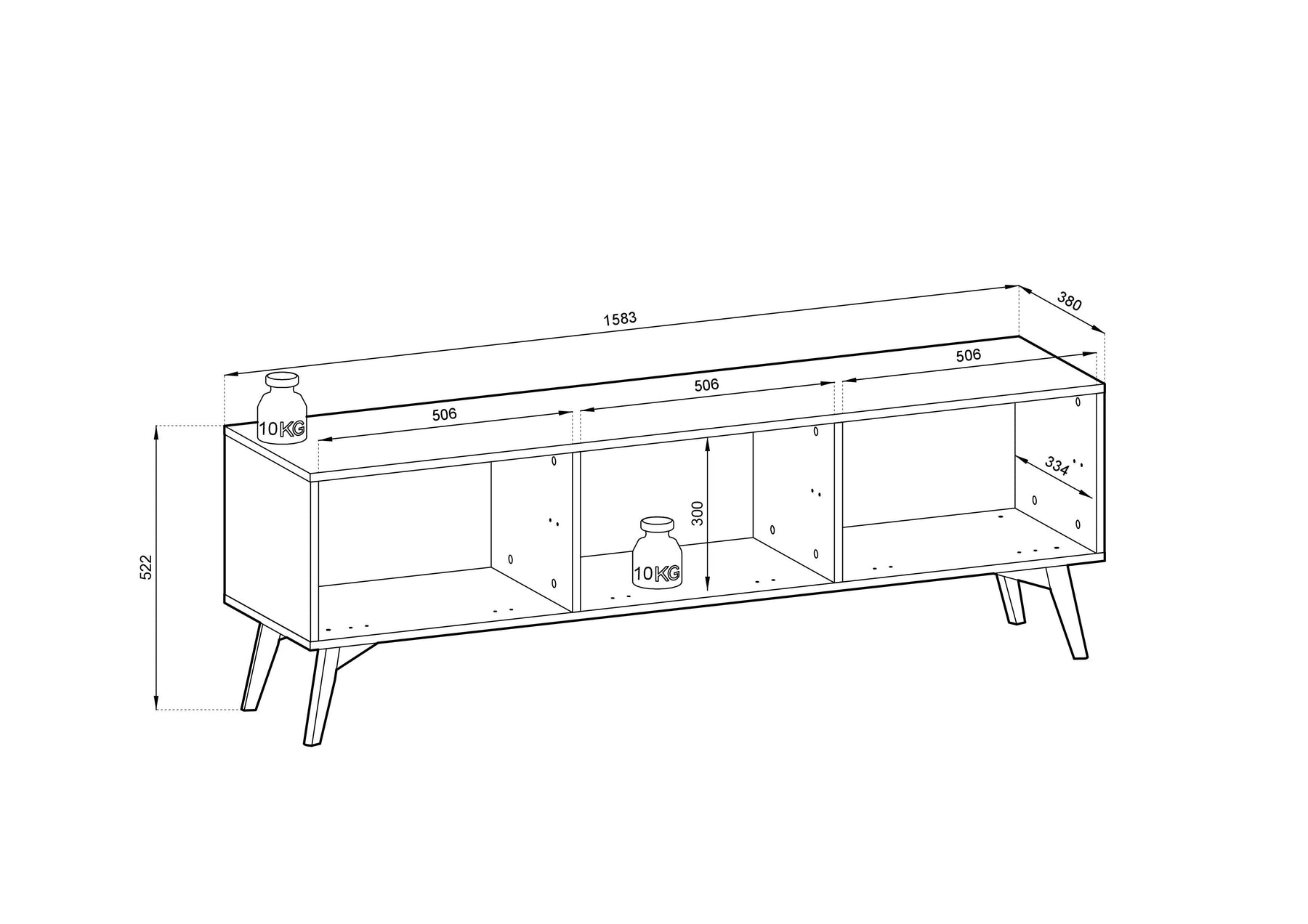Mobile TV 3 ante in legno laminato Vanity 158x52 cm