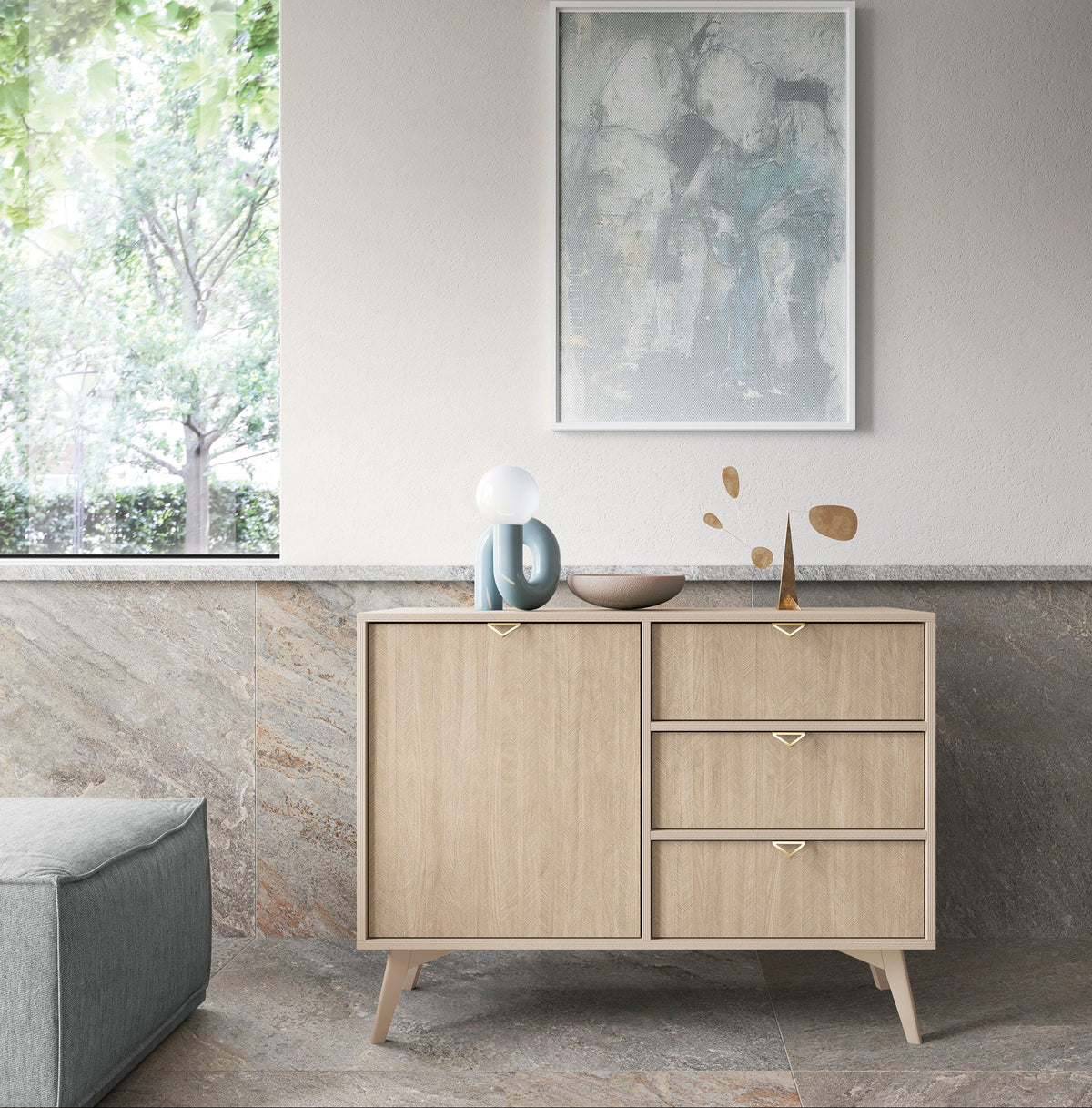 Madia 1 anta e 3 cassetti in legno laminato Vanity 106x80 cm