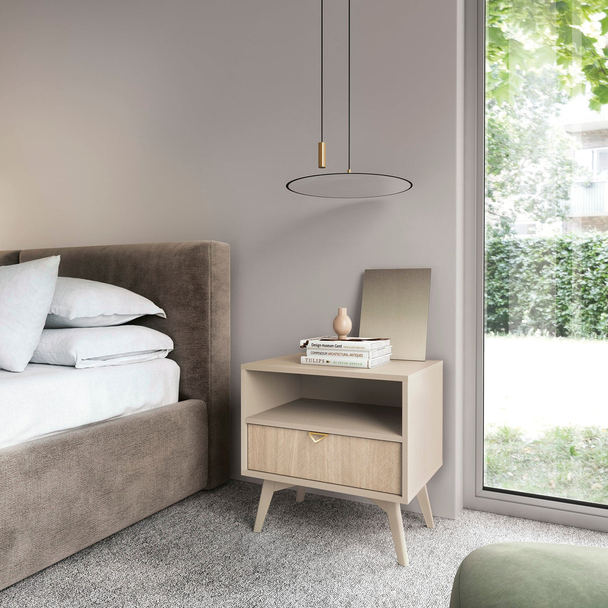 Comodino 1 cassetto 1 in legno laminato Vanity 54x54 cm