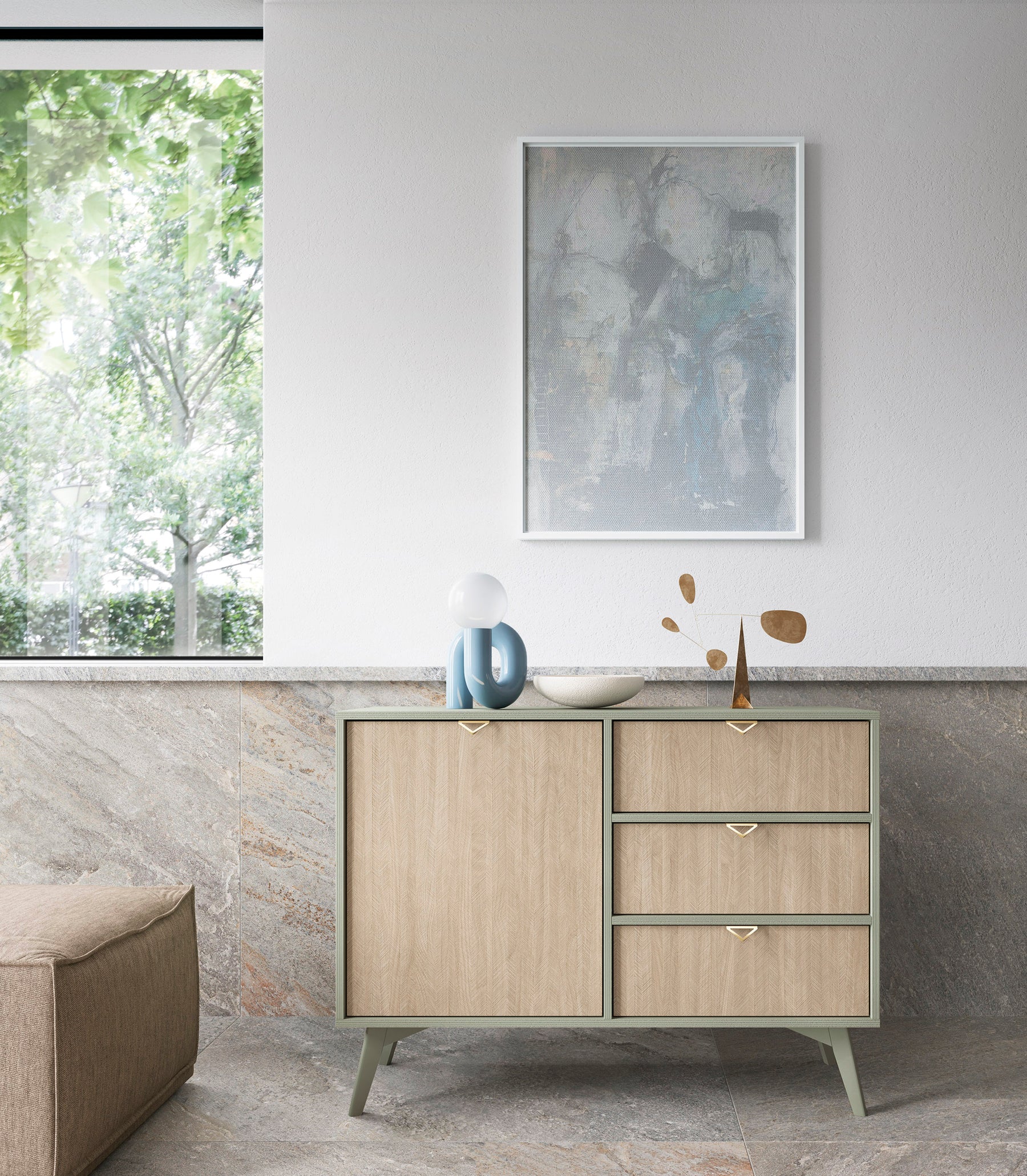 Madia 1 anta e 3 cassetti in legno laminato Vanity 106x80 cm