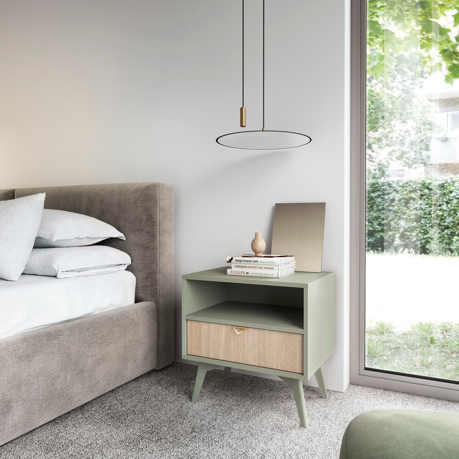 Comodino 1 cassetto 1 in legno laminato Vanity 54x54 cm