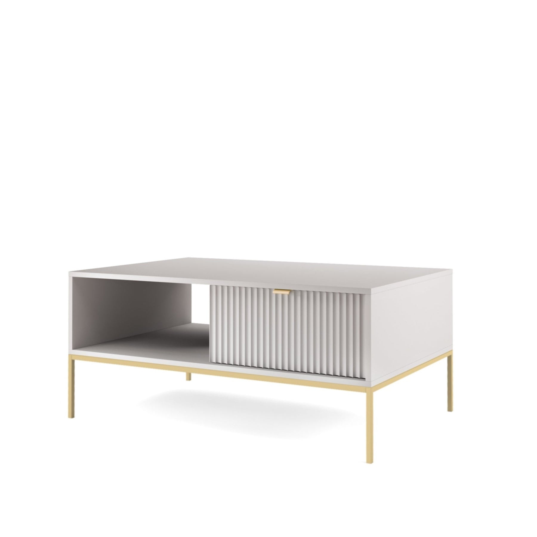 Tavolino con piedi in metallo 1 cassetto ed 1 vano in legno laminato Miseno 104x68 cm