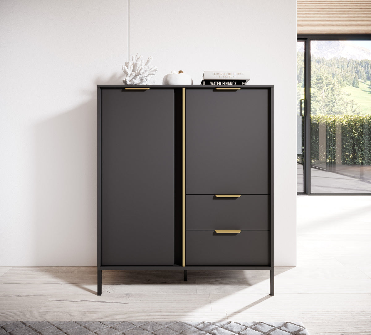 Credenza con 2 ante e 2 cassetti antracite Venere 103x123 cm