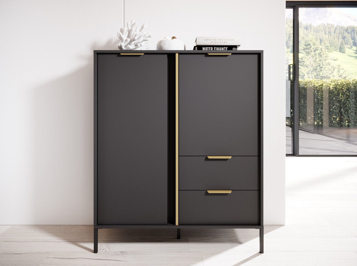 Credenza con 2 ante e 2 cassetti antracite Venere 103x123 cm