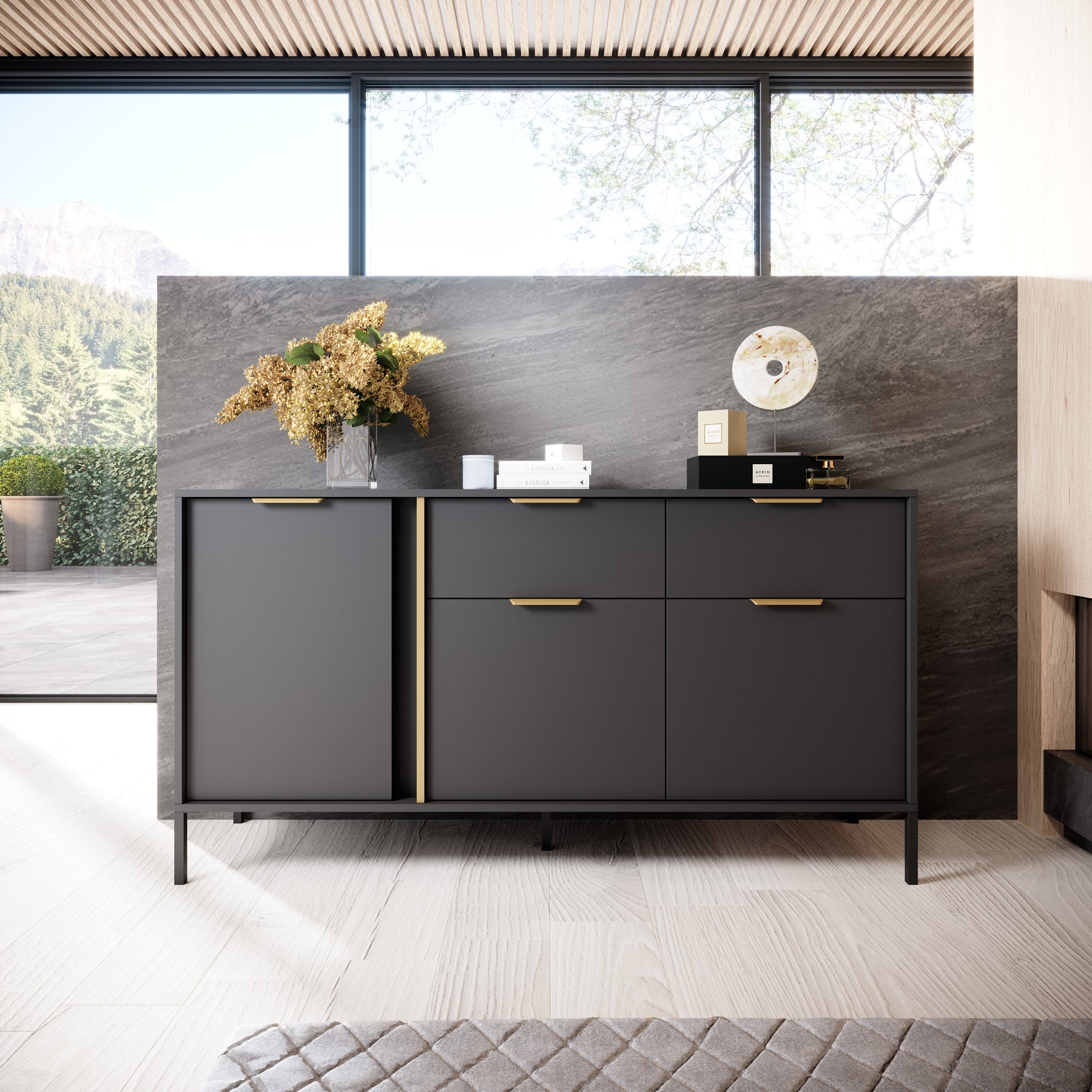 Madia con 3 ante e 2 cassetti antracite Venere 153x81 cm