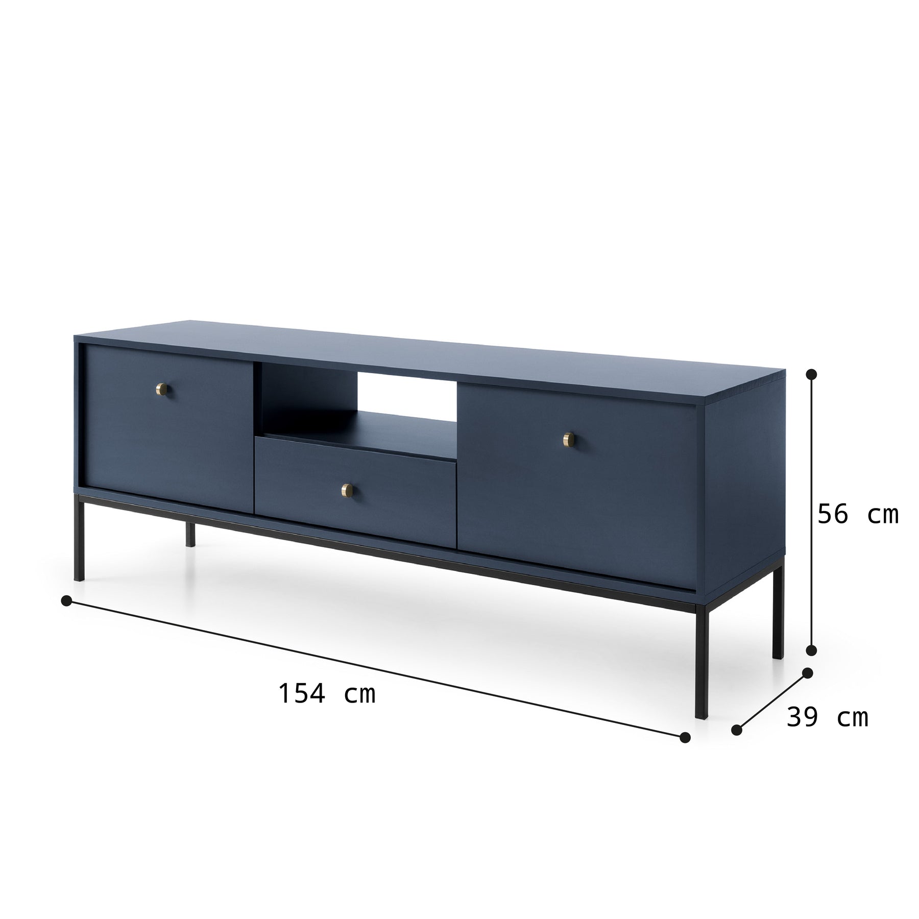 Mobile TV con piedi in metallo 2 ante e 1 cassetto in legno laminato Canterno 154x56 cm