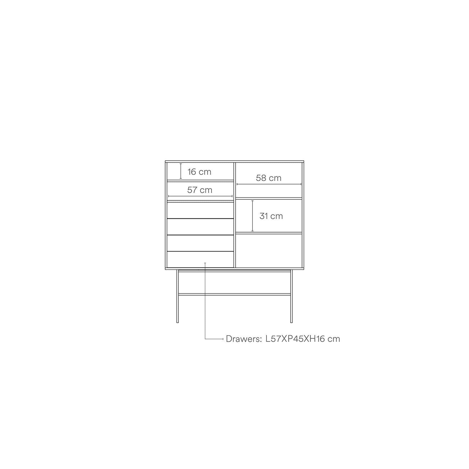 Credenza 4 cassetti con anta scorrevole e ripiani a vista sabbia e terracotta Nube di Teulat 120x140