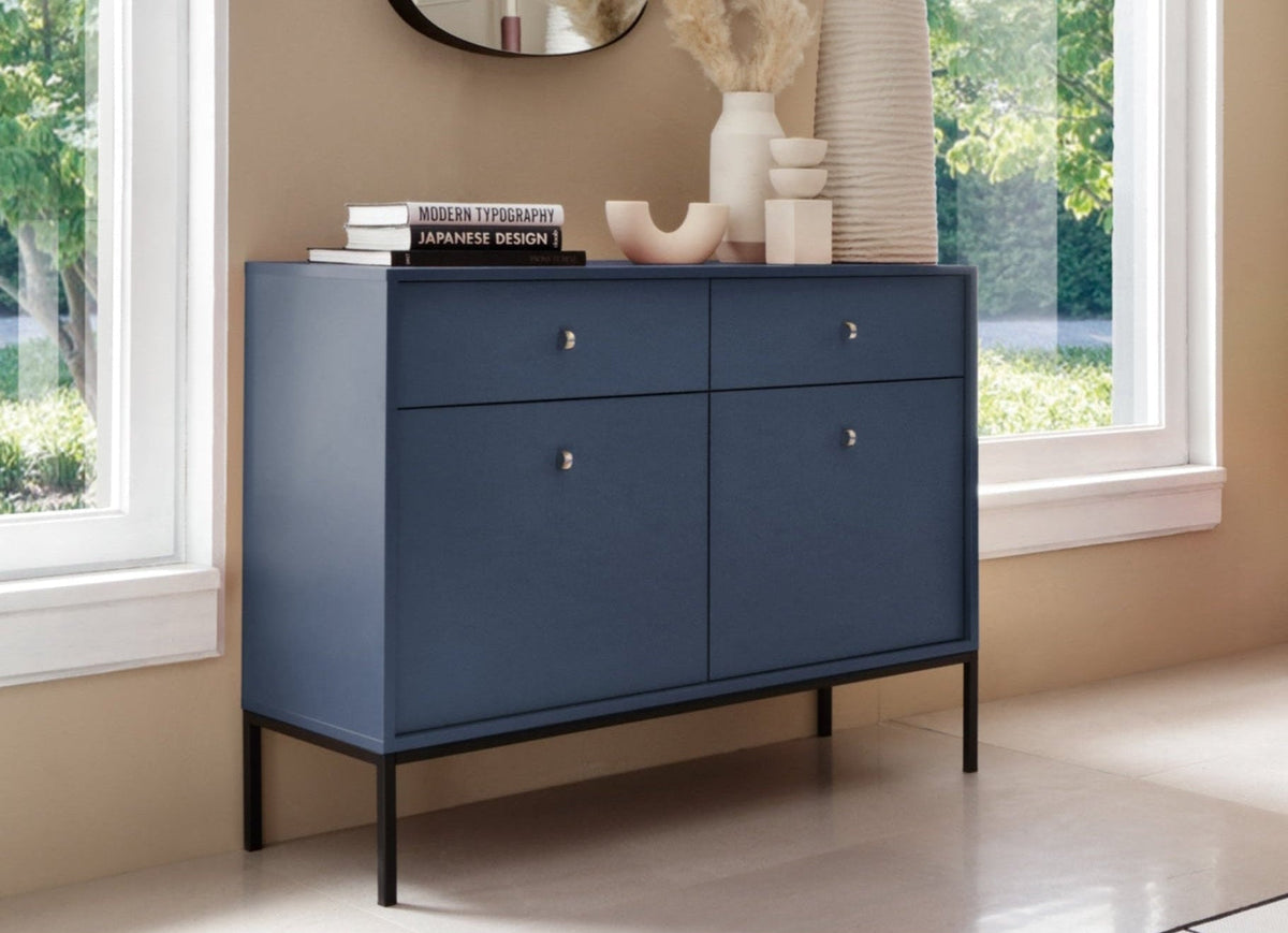 Madia con piedi in metallo 2 ante 2 cassetti in legno laminato Canterno 104x83 cm