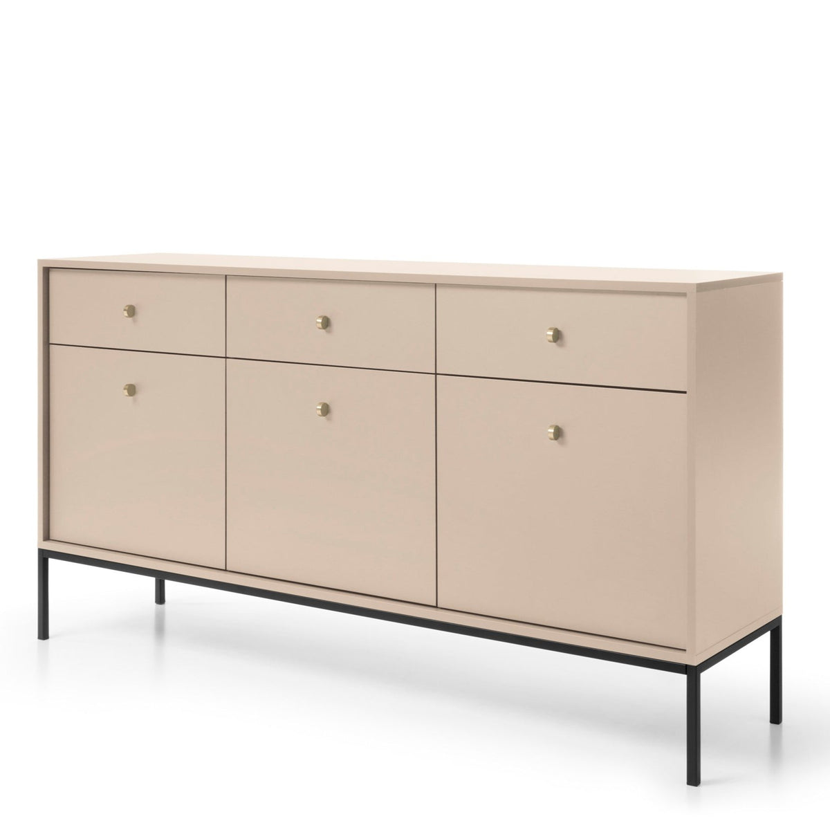 Madia con piedi in metallo 3 ante e 3 cassetti in legno laminato Canterno 154x83 cm