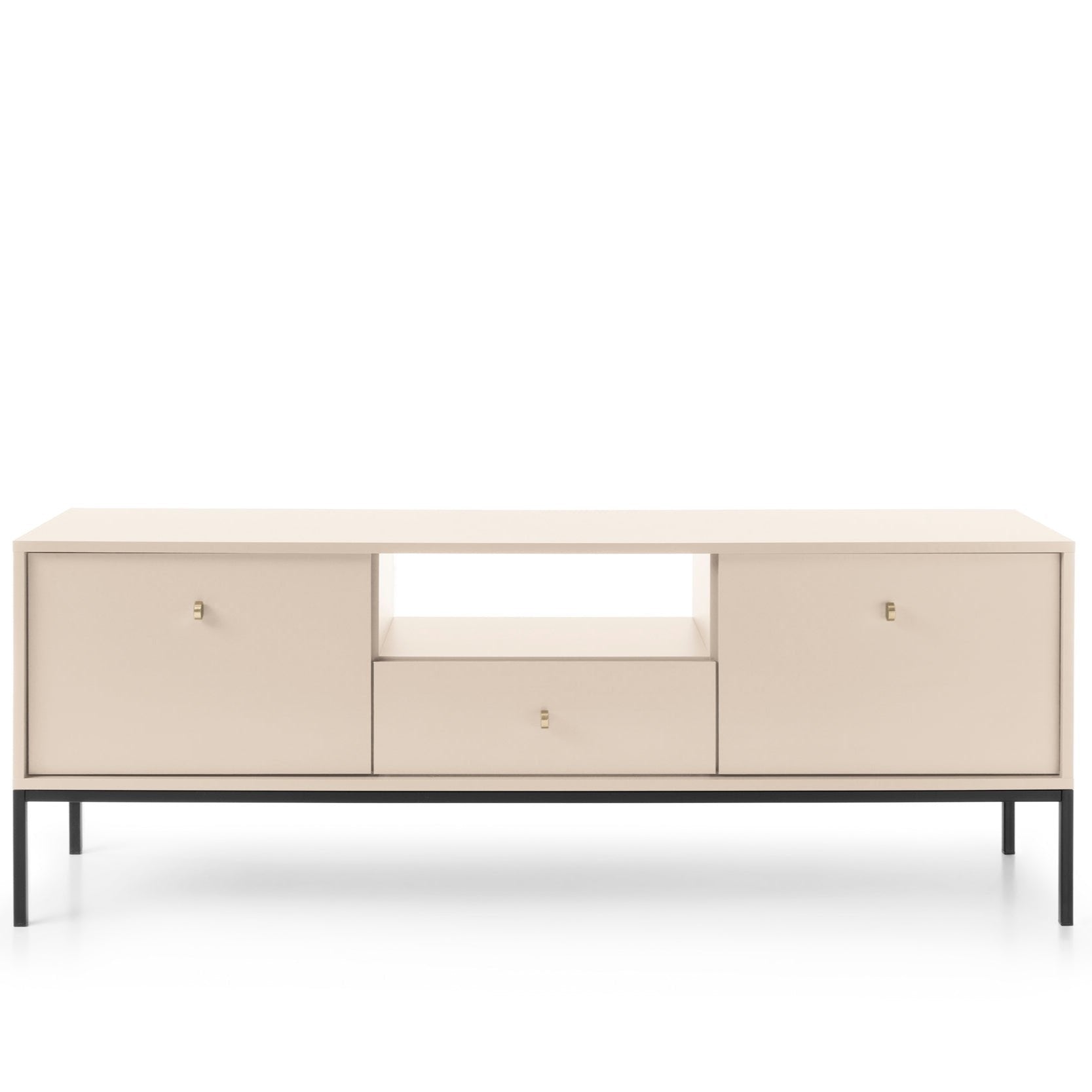 Mobile TV con piedi in metallo 2 ante e 1 cassetto in legno laminato Canterno 154x56 cm