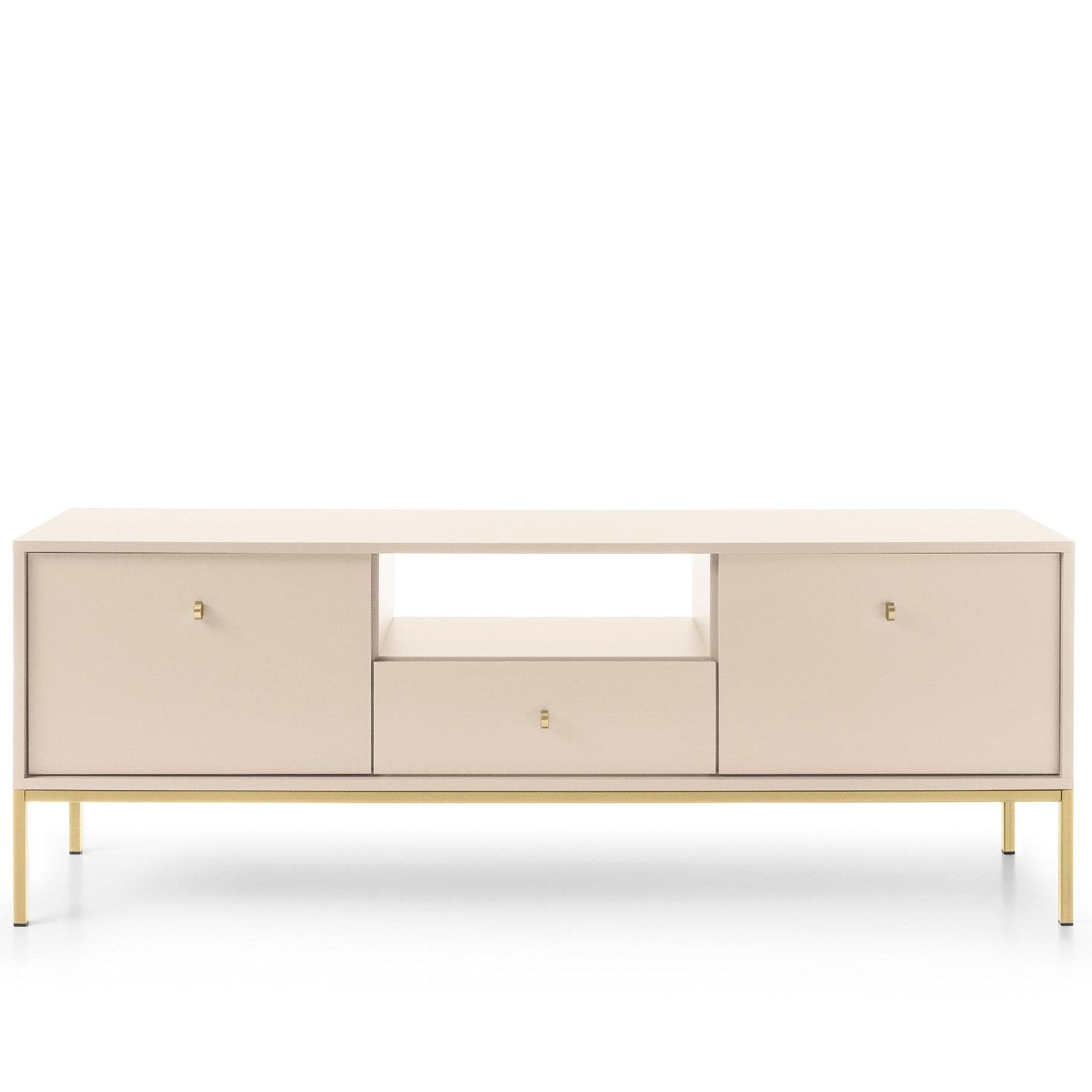 Mobile TV con piedi in metallo 2 ante e 1 cassetto in legno laminato Canterno 154x56 cm