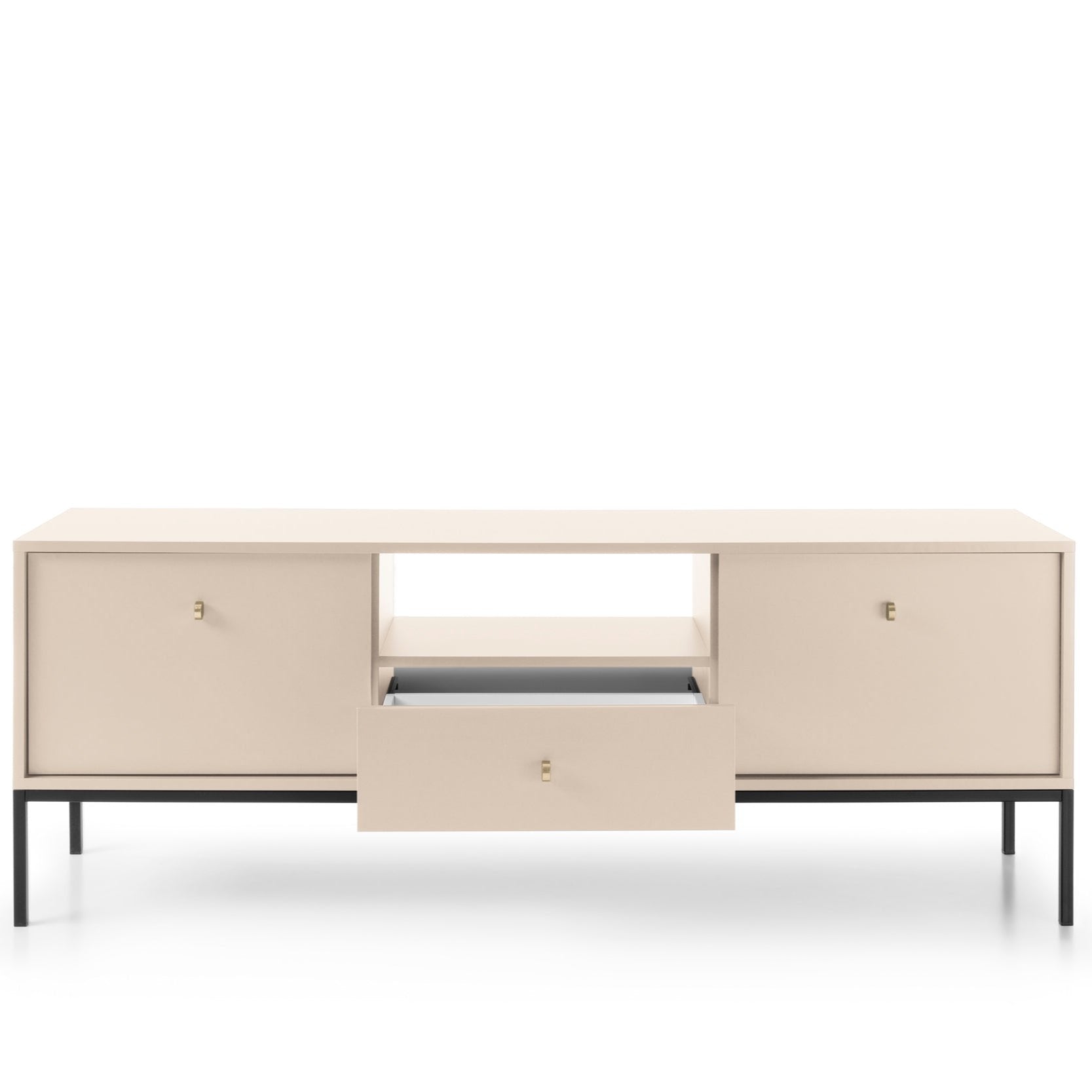 Mobile TV con piedi in metallo 2 ante e 1 cassetto in legno laminato Canterno 154x56 cm