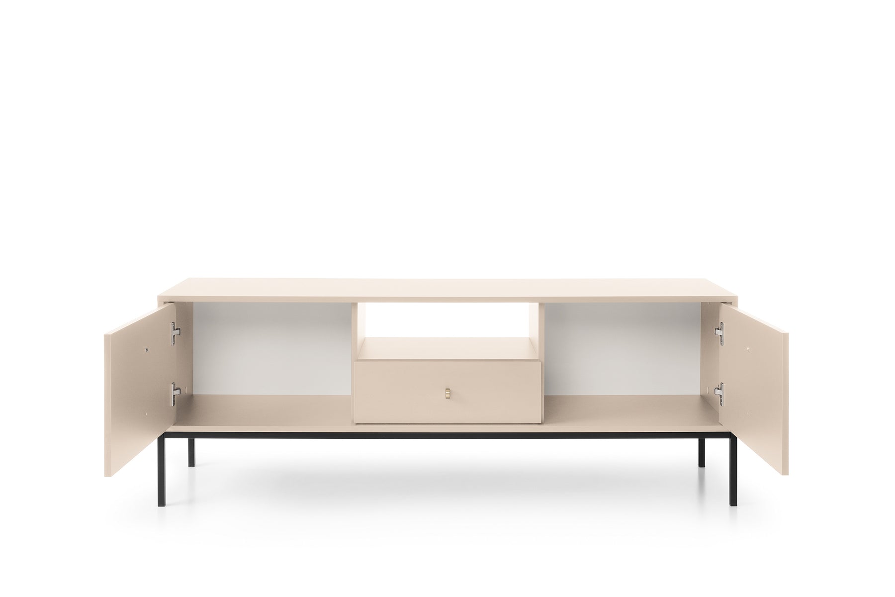 Mobile TV con piedi in metallo 2 ante e 1 cassetto in legno laminato Canterno 154x56 cm