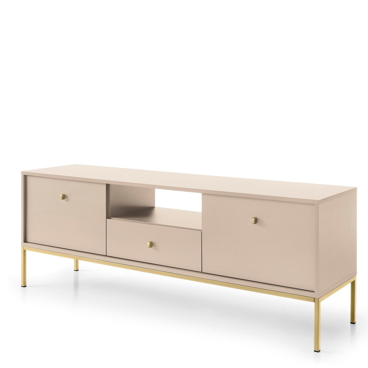 Mobile TV con piedi in metallo 2 ante e 1 cassetto in legno laminato Canterno 154x56 cm