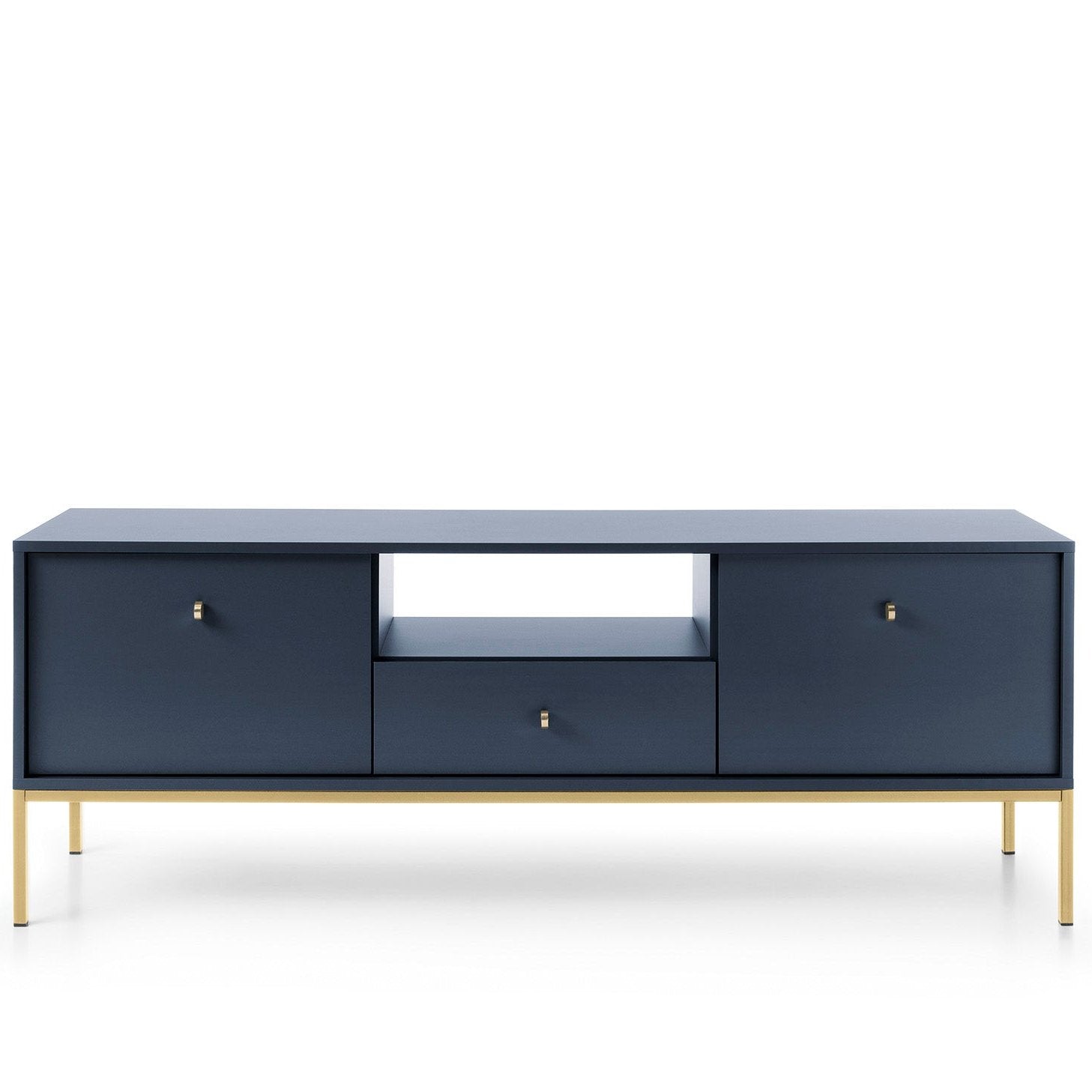 Mobile TV con piedi in metallo 2 ante e 1 cassetto in legno laminato Canterno 154x56 cm