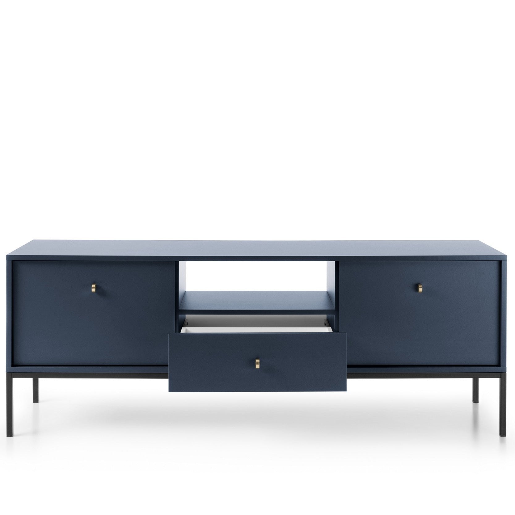 Mobile TV con piedi in metallo 2 ante e 1 cassetto in legno laminato Canterno 154x56 cm