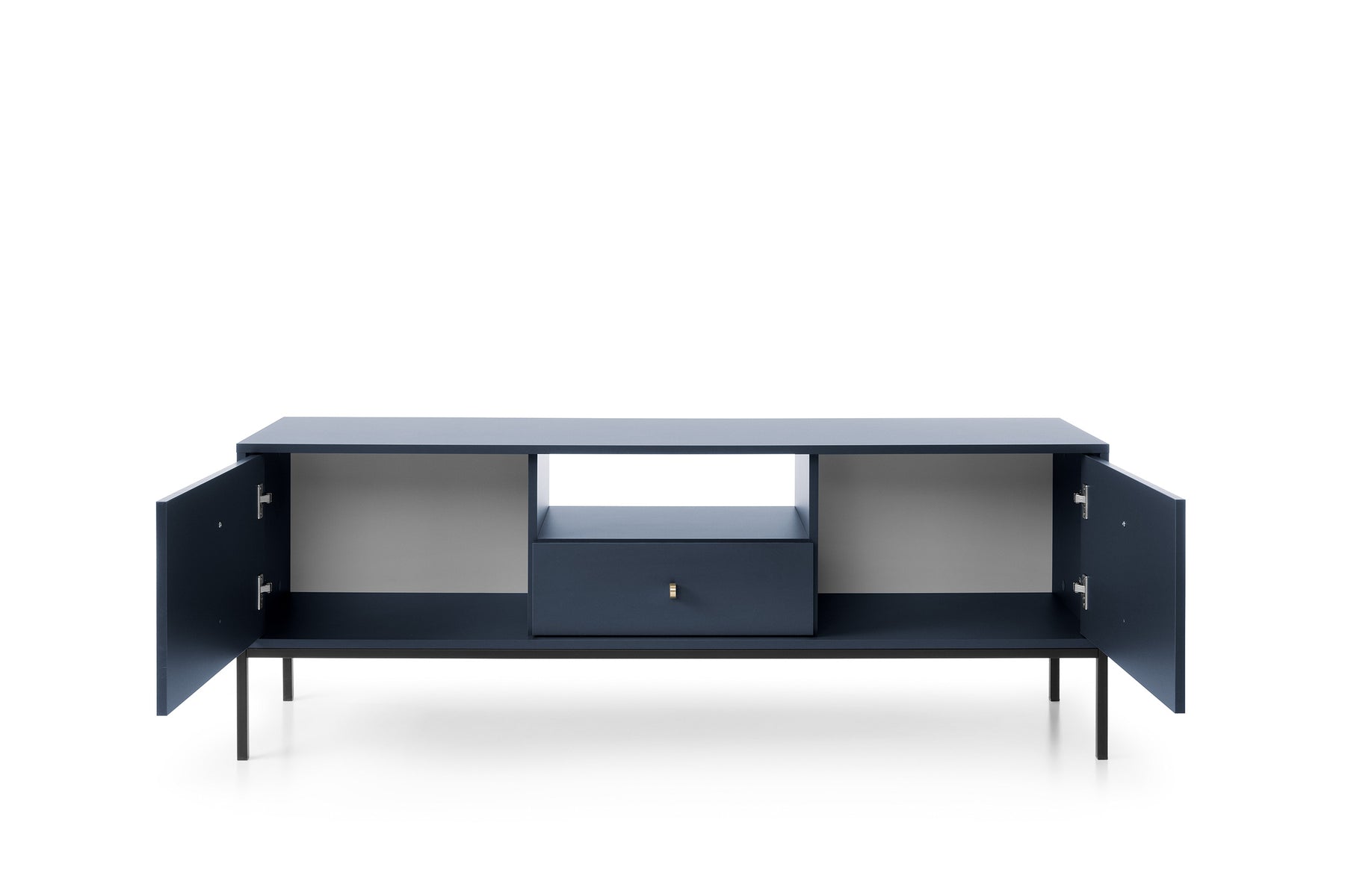 Mobile TV con piedi in metallo 2 ante e 1 cassetto in legno laminato Canterno 154x56 cm