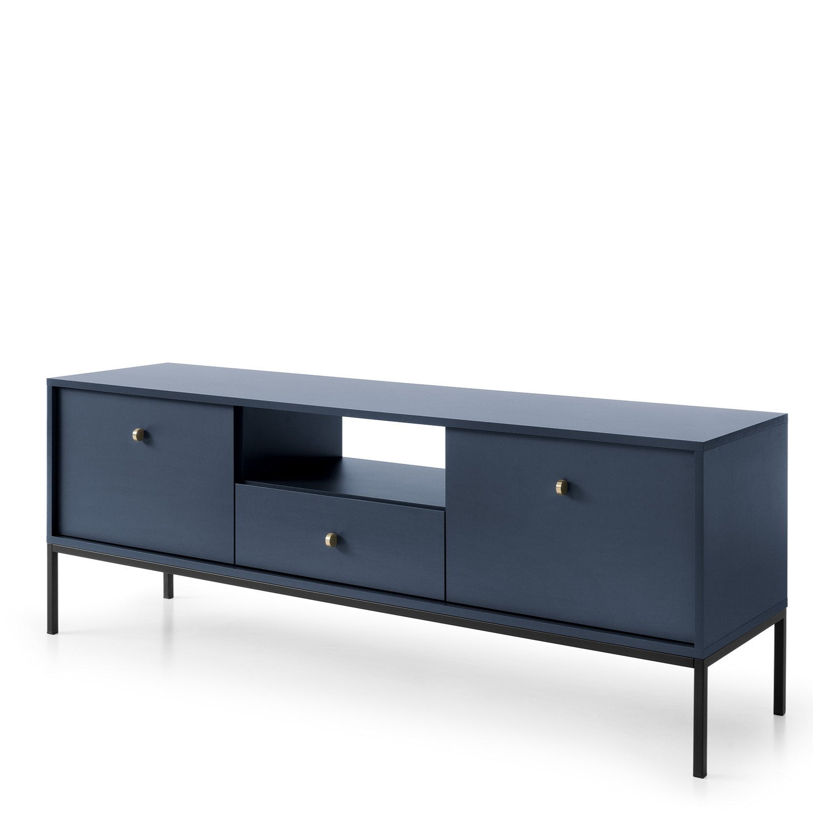 Mobile TV con piedi in metallo 2 ante e 1 cassetto in legno laminato Canterno 154x56 cm