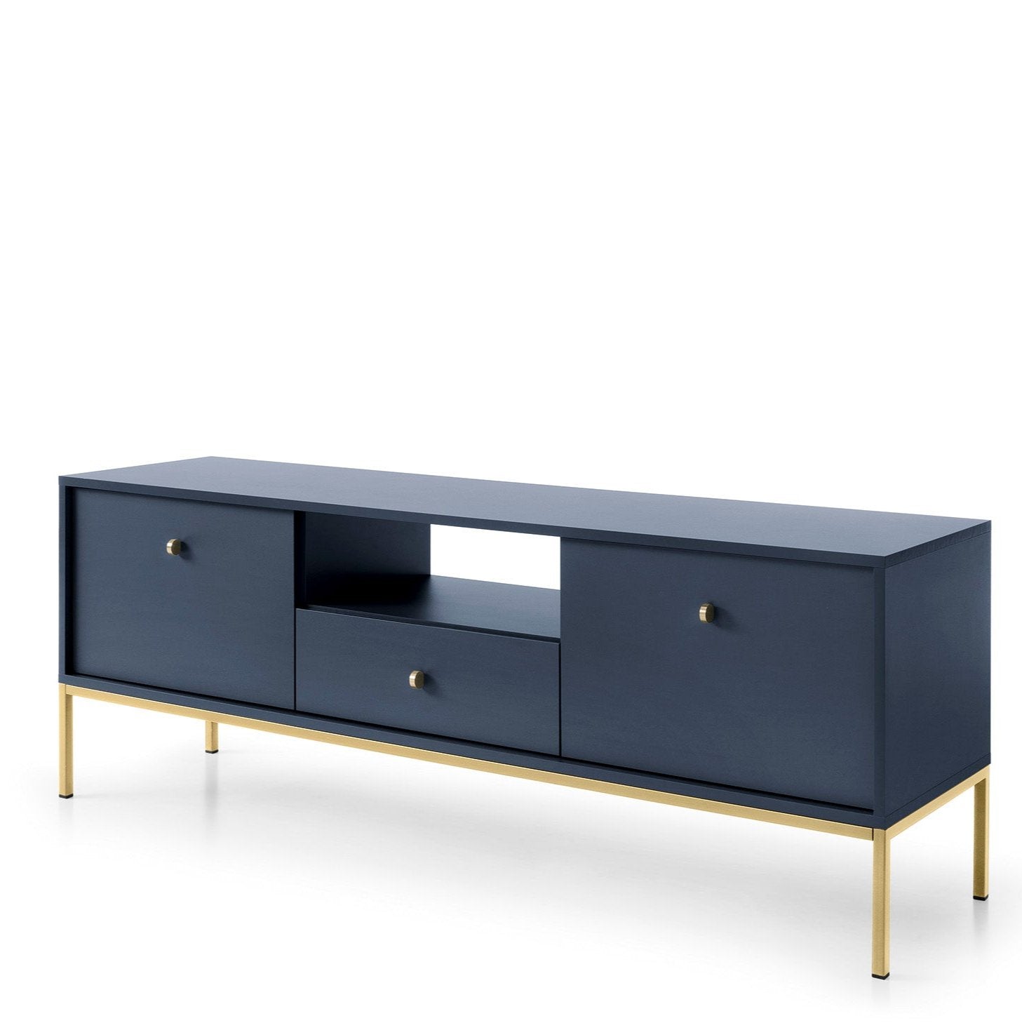Mobile TV con piedi in metallo 2 ante e 1 cassetto in legno laminato Canterno 154x56 cm