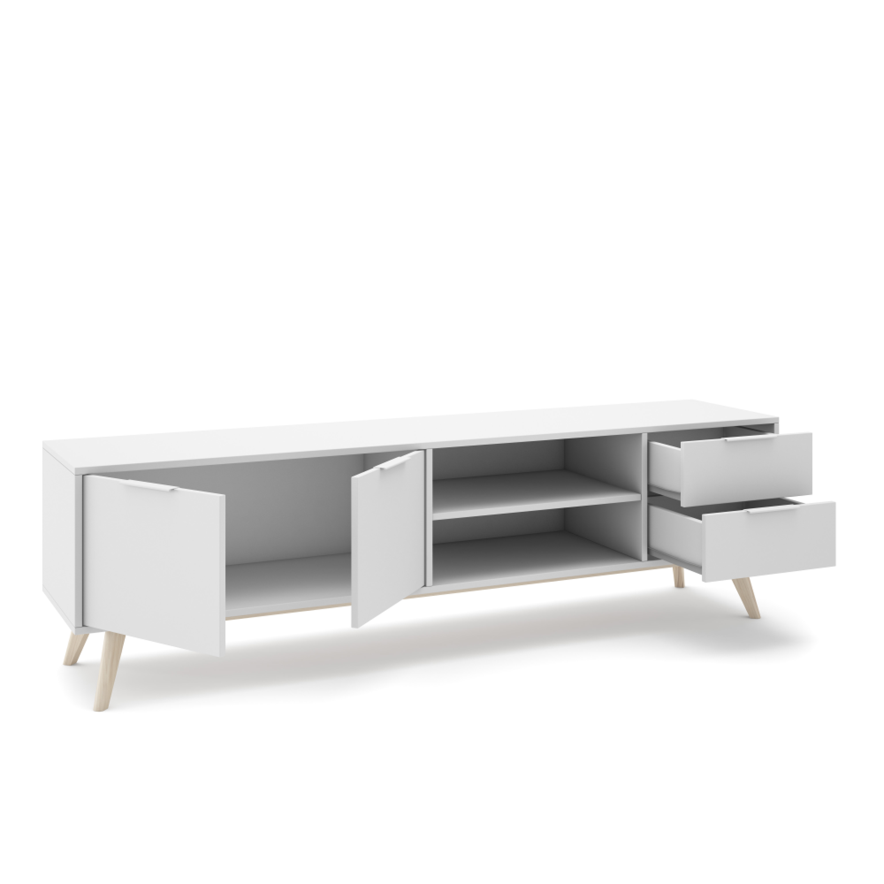 Mobile TV 2 ante e 2 cassetti con ripiani aperti Nordica 180x53 cm