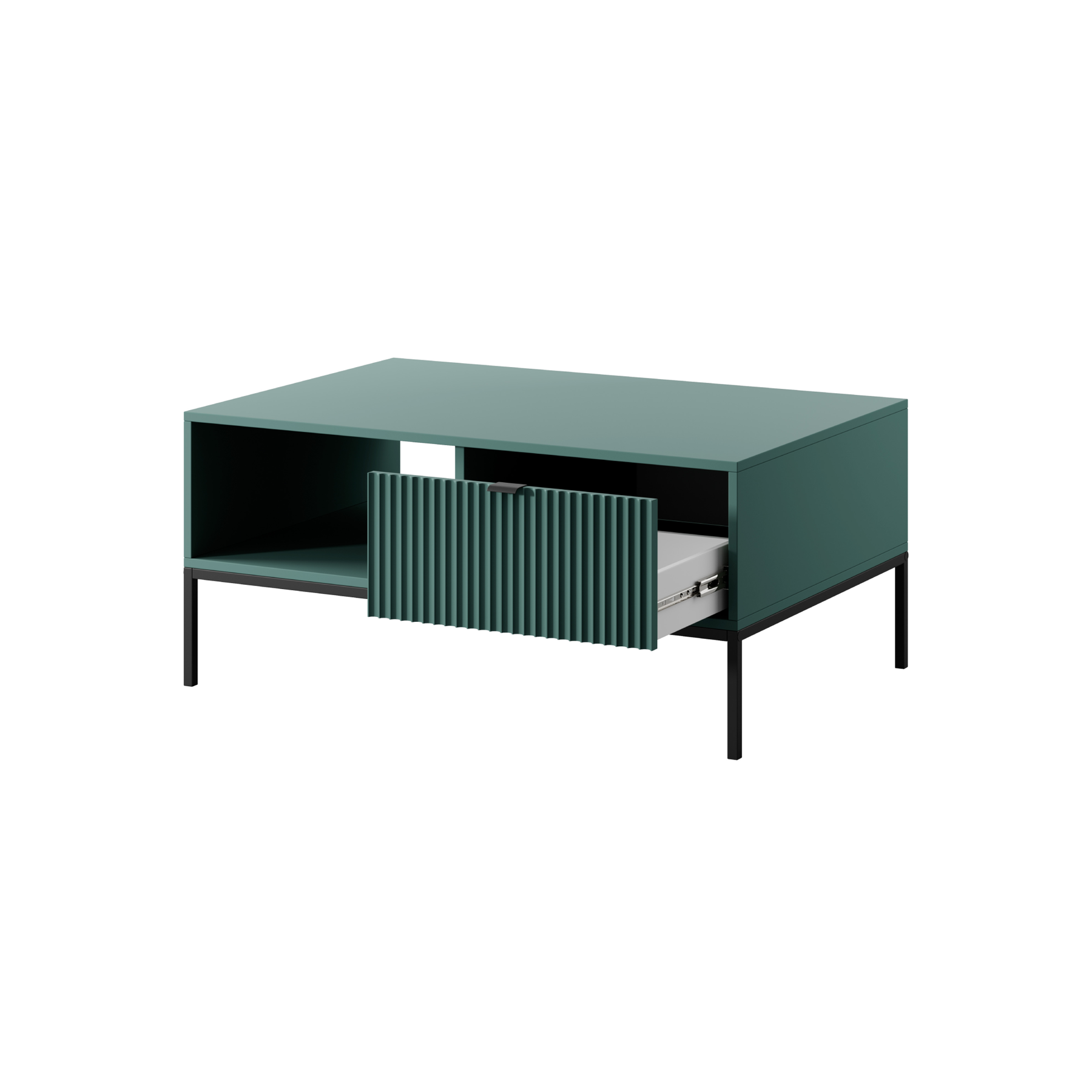 Tavolino con piedi in metallo 1 cassetto ed 1 vano in legno laminato Miseno 104x68 cm