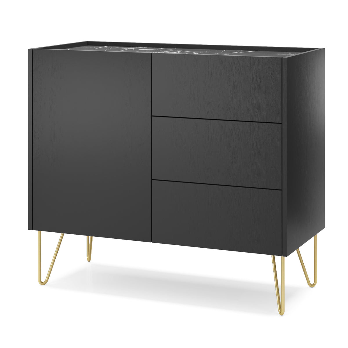 Credenza 1 anta 3 cassetti con piano effetto marmo Margo 97x83 cm