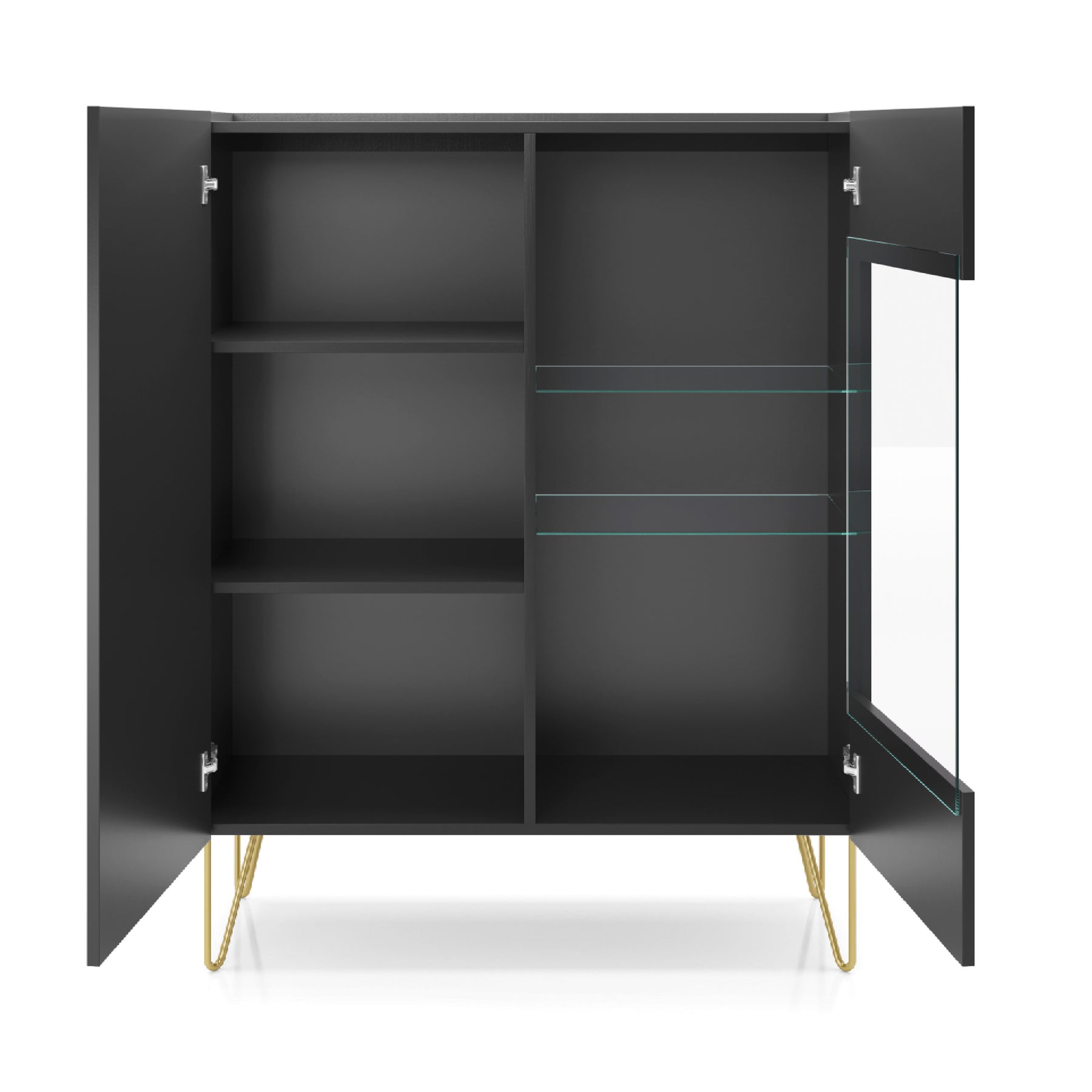 Vetrina 2 ante in legno laminato nero con vetro temperato Margo 97x122 cm
