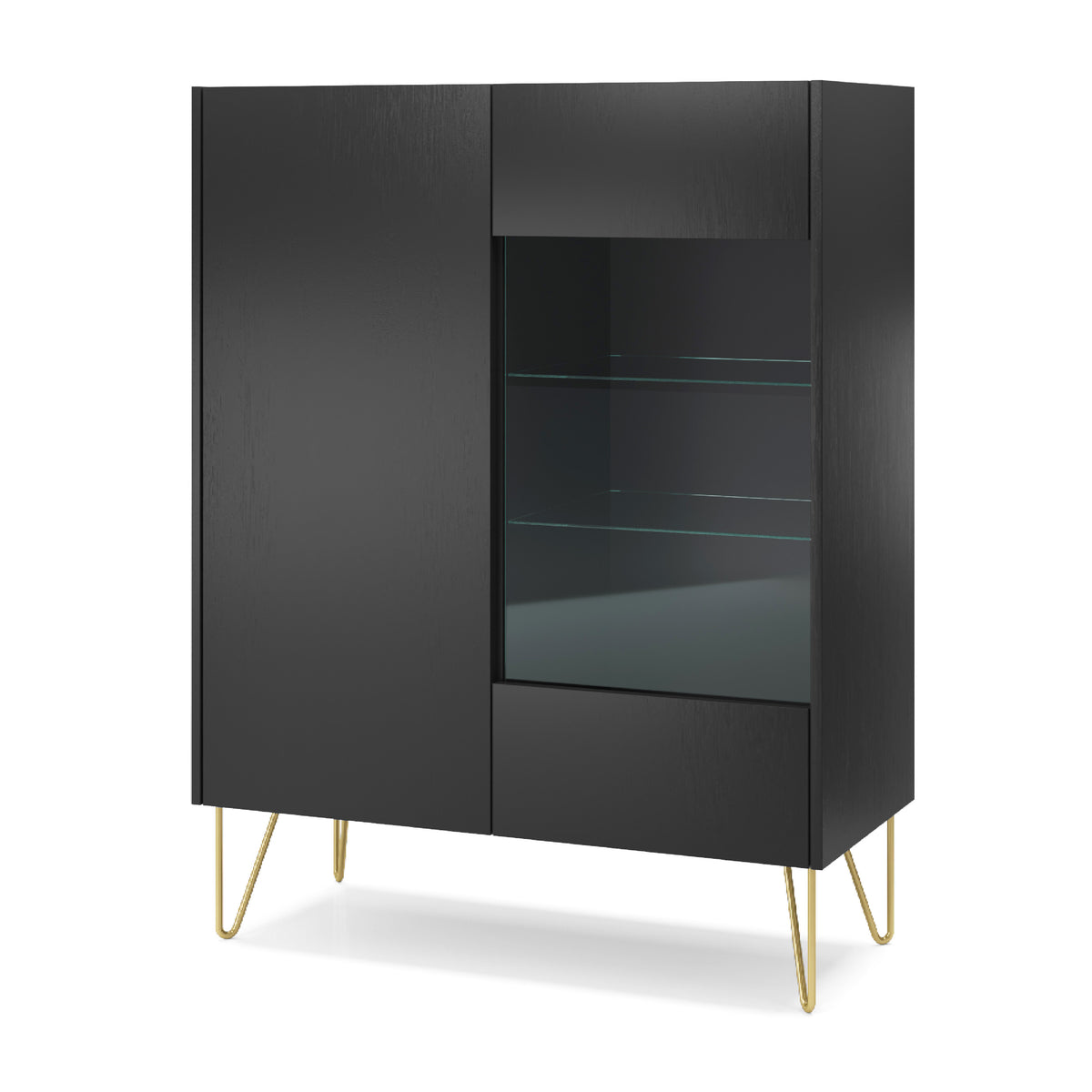 Vetrina 2 ante in legno laminato nero con vetro temperato Margo 97x122 cm