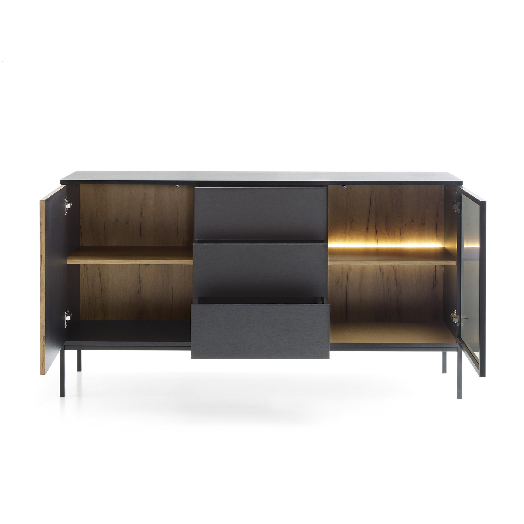 Credenza a 2 ante e 3 cassetti con LED integrato Aura 154x83 cm