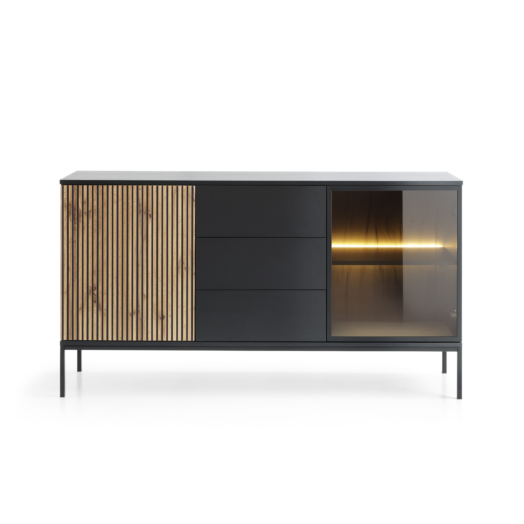 Credenza a 2 ante e 3 cassetti con LED integrato Aura 154x83 cm