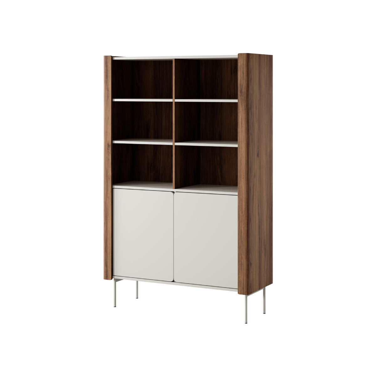 Credenza 2 ante con ripiani in legno laminato noce e cashmere Lumia 105x167 cm