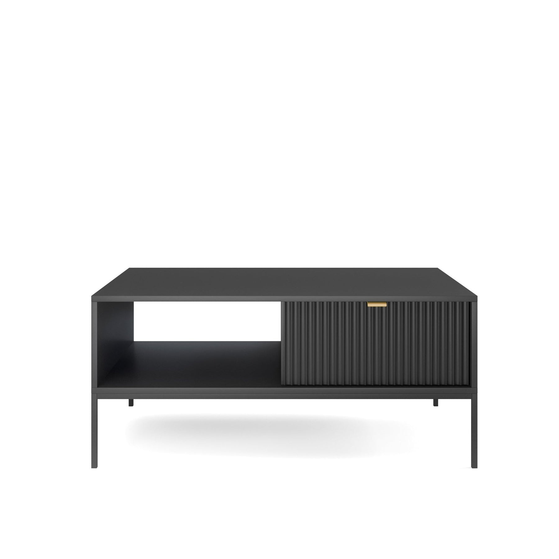 Tavolino con piedi in metallo 1 cassetto ed 1 vano in legno laminato Miseno 104x68 cm