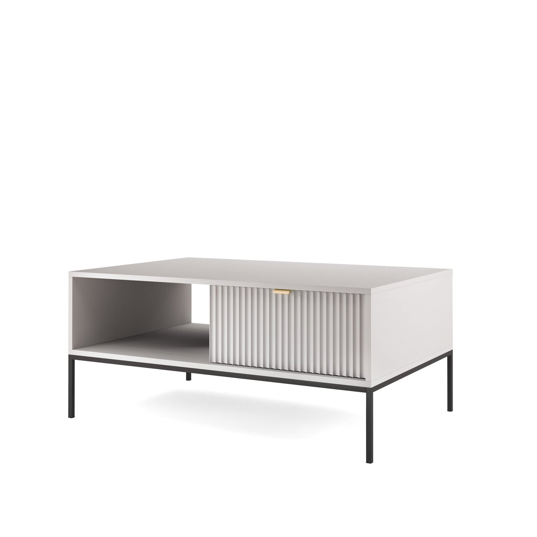Tavolino con piedi in metallo 1 cassetto ed 1 vano in legno laminato Miseno 104x68 cm
