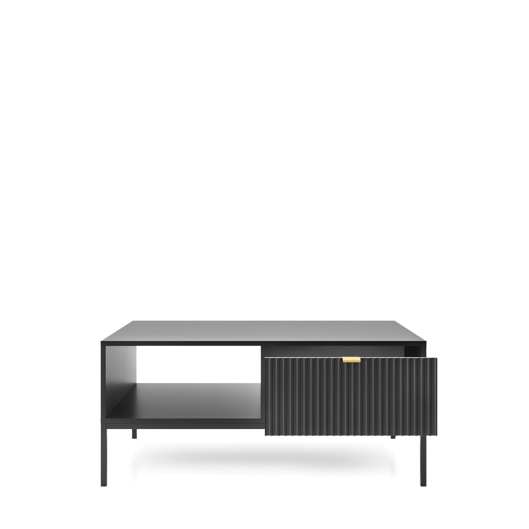 Tavolino con piedi in metallo 1 cassetto ed 1 vano in legno laminato Miseno 104x68 cm