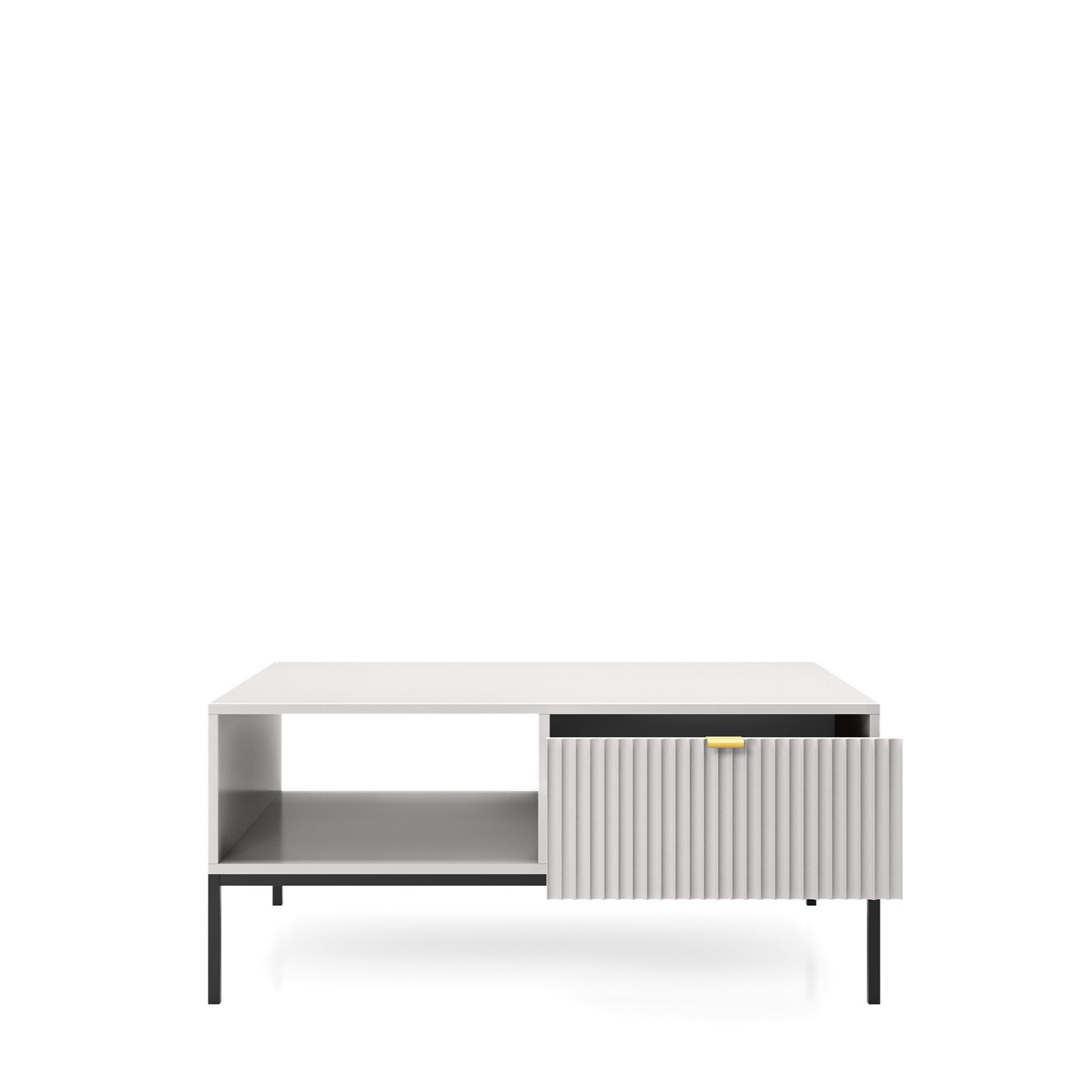Tavolino con piedi in metallo 1 cassetto ed 1 vano in legno laminato Miseno 104x68 cm